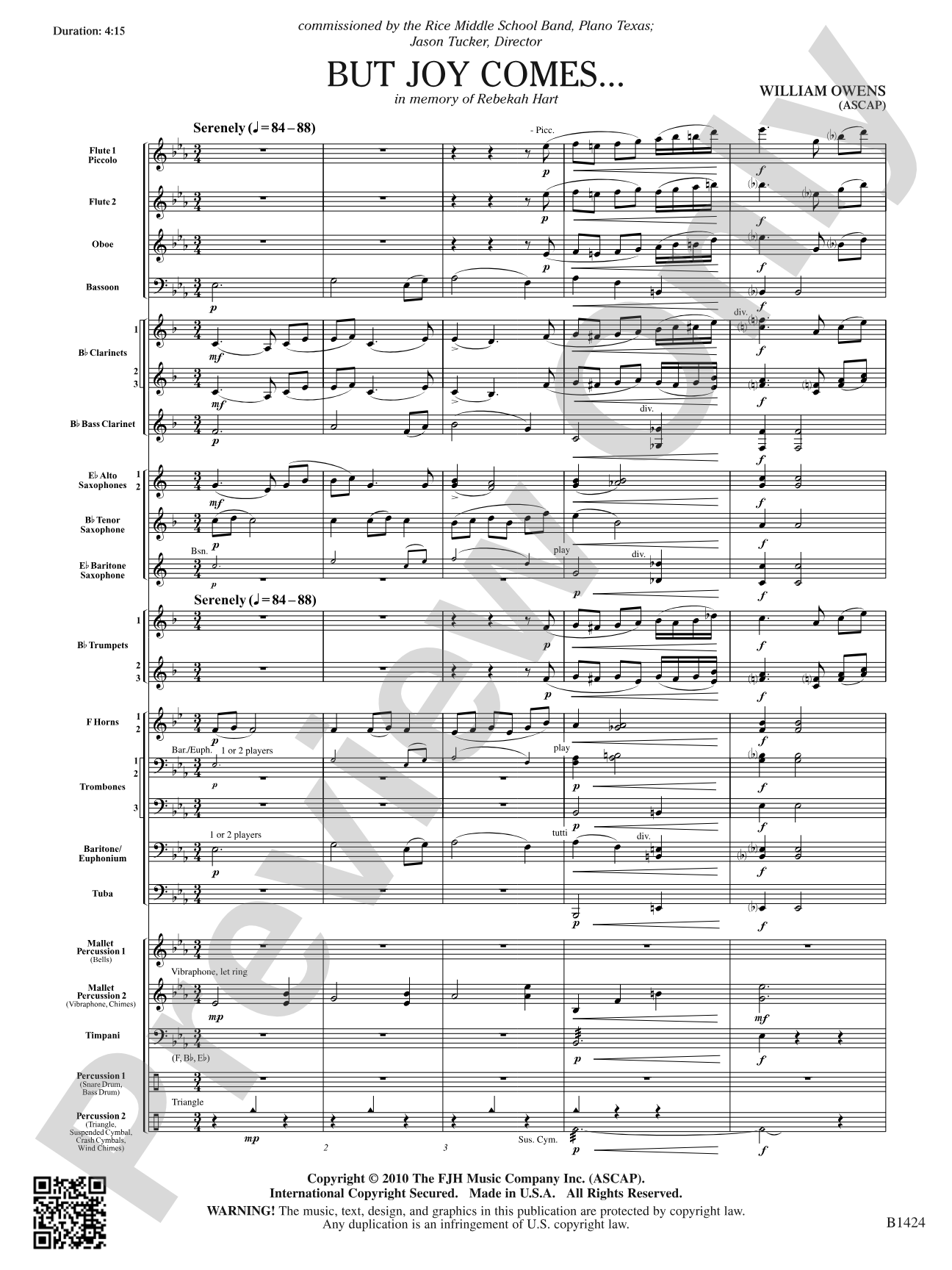 But Joy Comes...: Concert Band Conductor Score & Parts