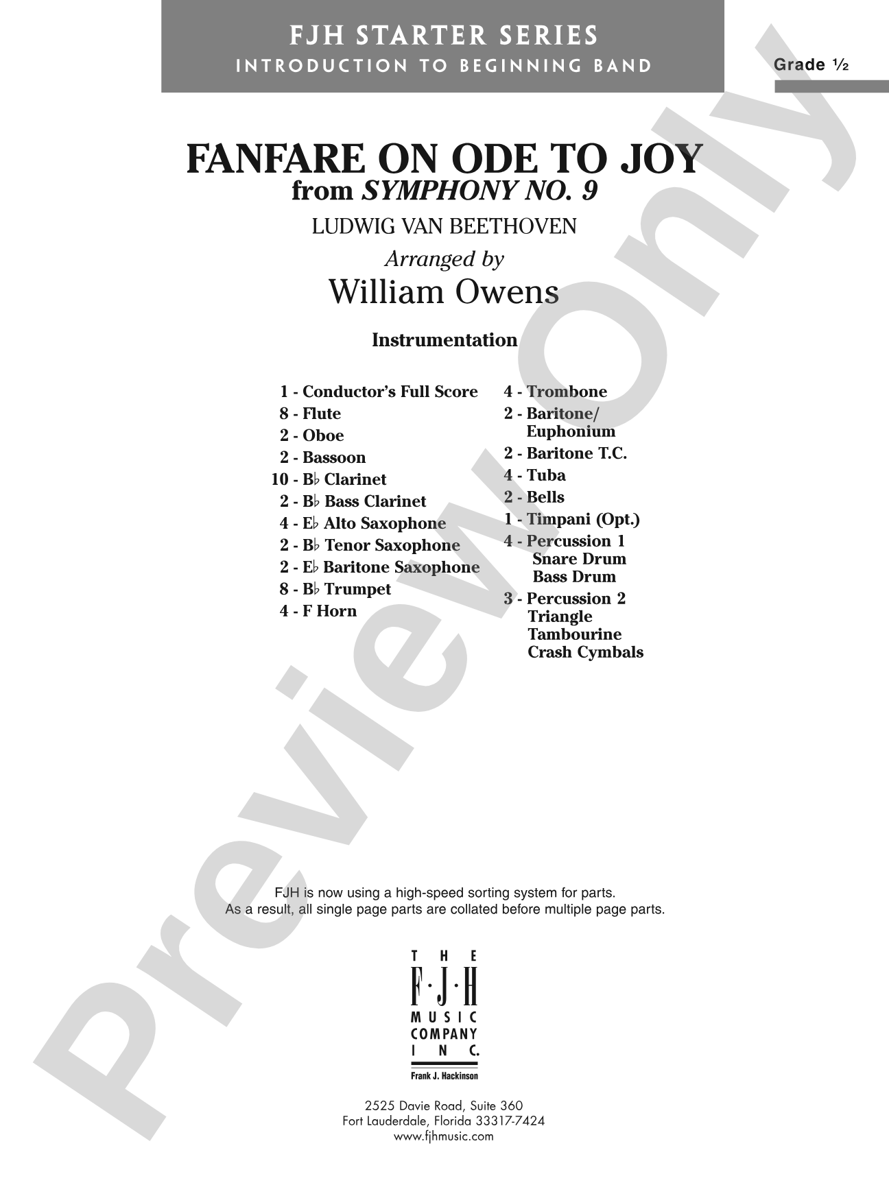 Fanfare on "Ode to Joy" from Symphony No. 9: Concert Band Conductor Score & Parts