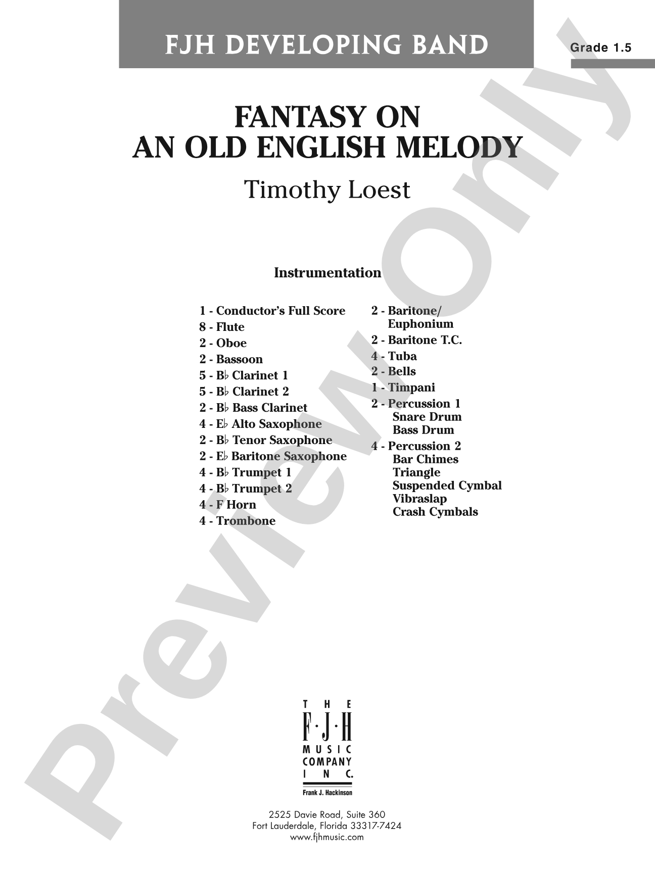 Fantasy on an Old English Melody: Concert Band Conductor Score & Parts