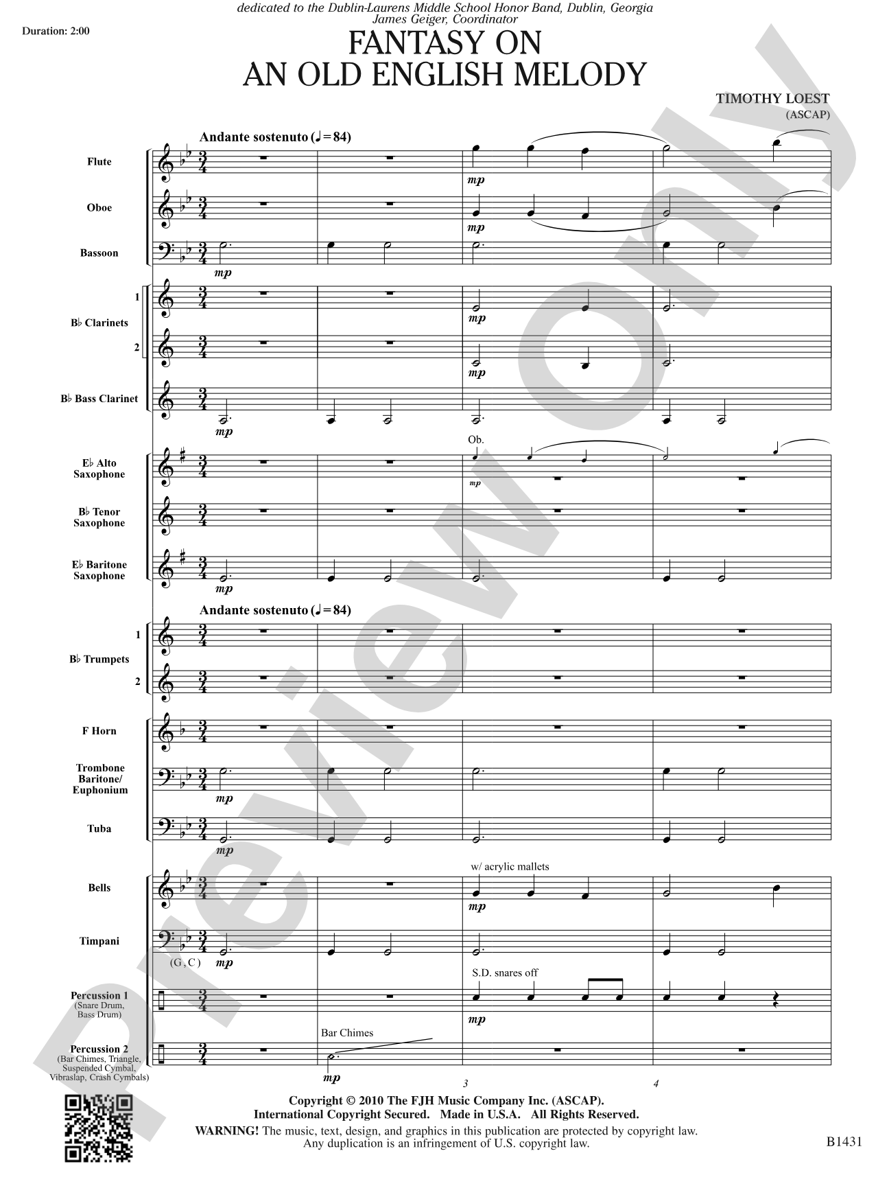 Fantasy on an Old English Melody: Concert Band Conductor Score & Parts