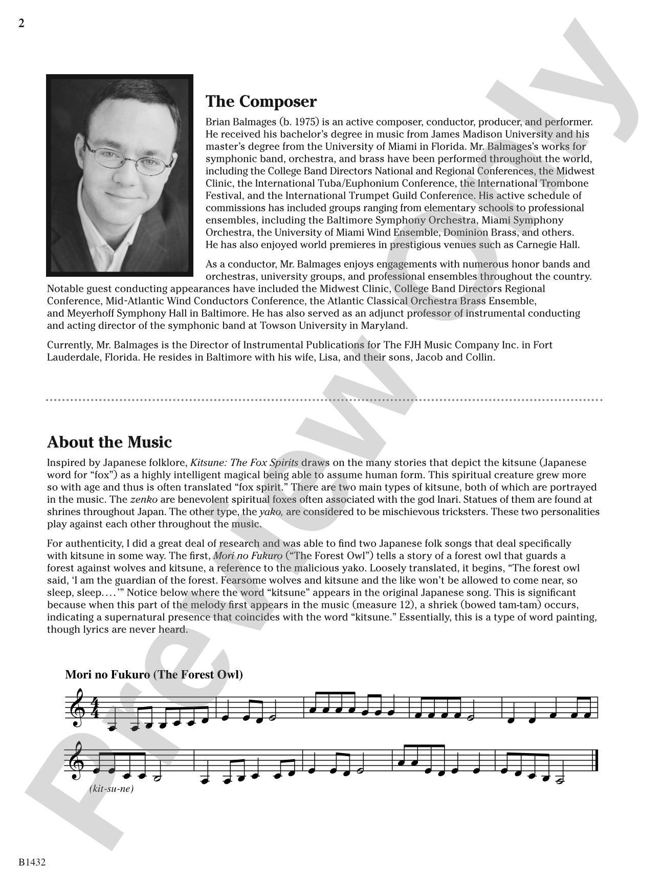 Kitsune: The Fox Spirits: Concert Band Conductor Score & Parts