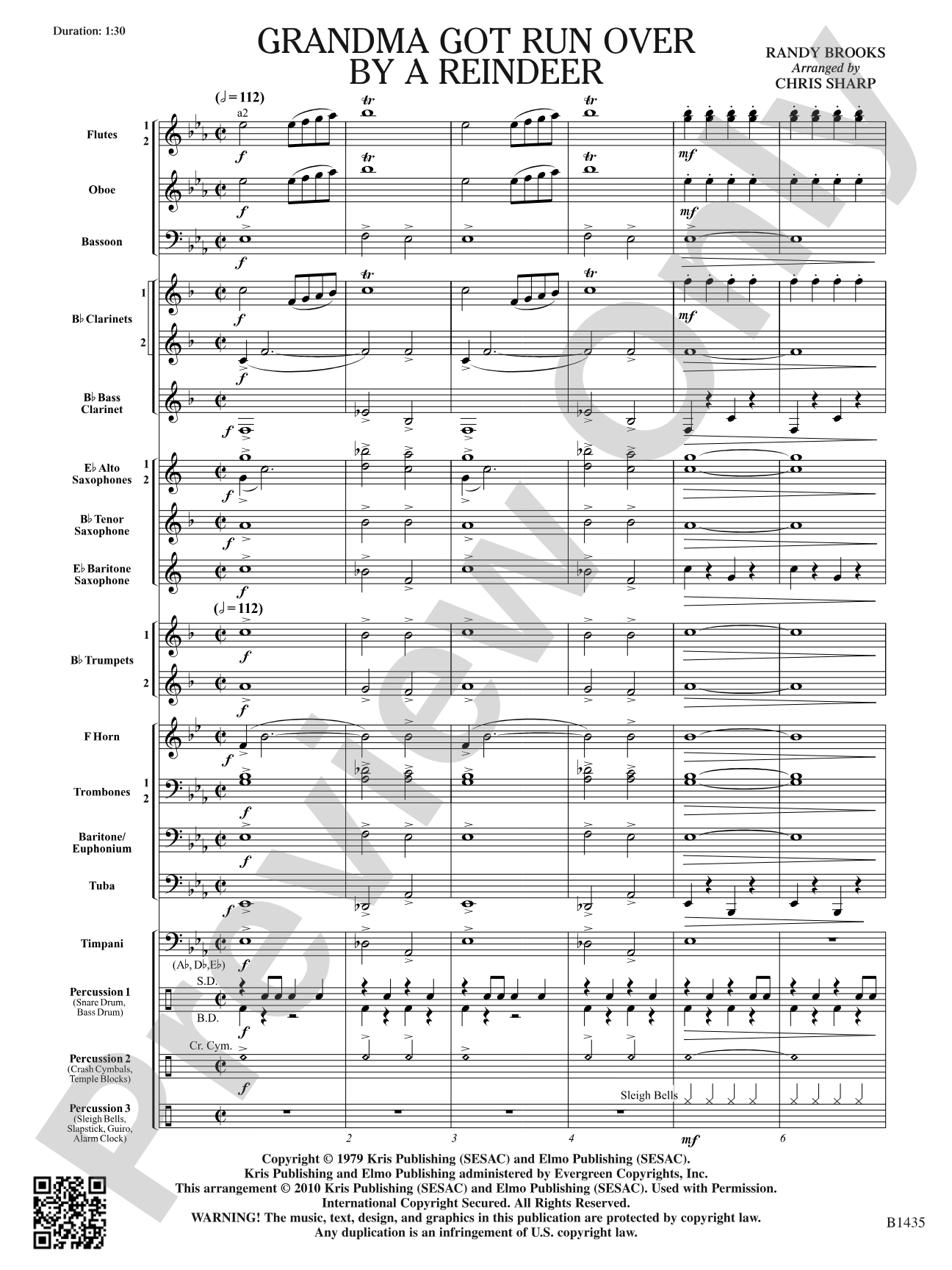 Grandma Got Run Over by a Reindeer: Concert Band Conductor Score & Parts