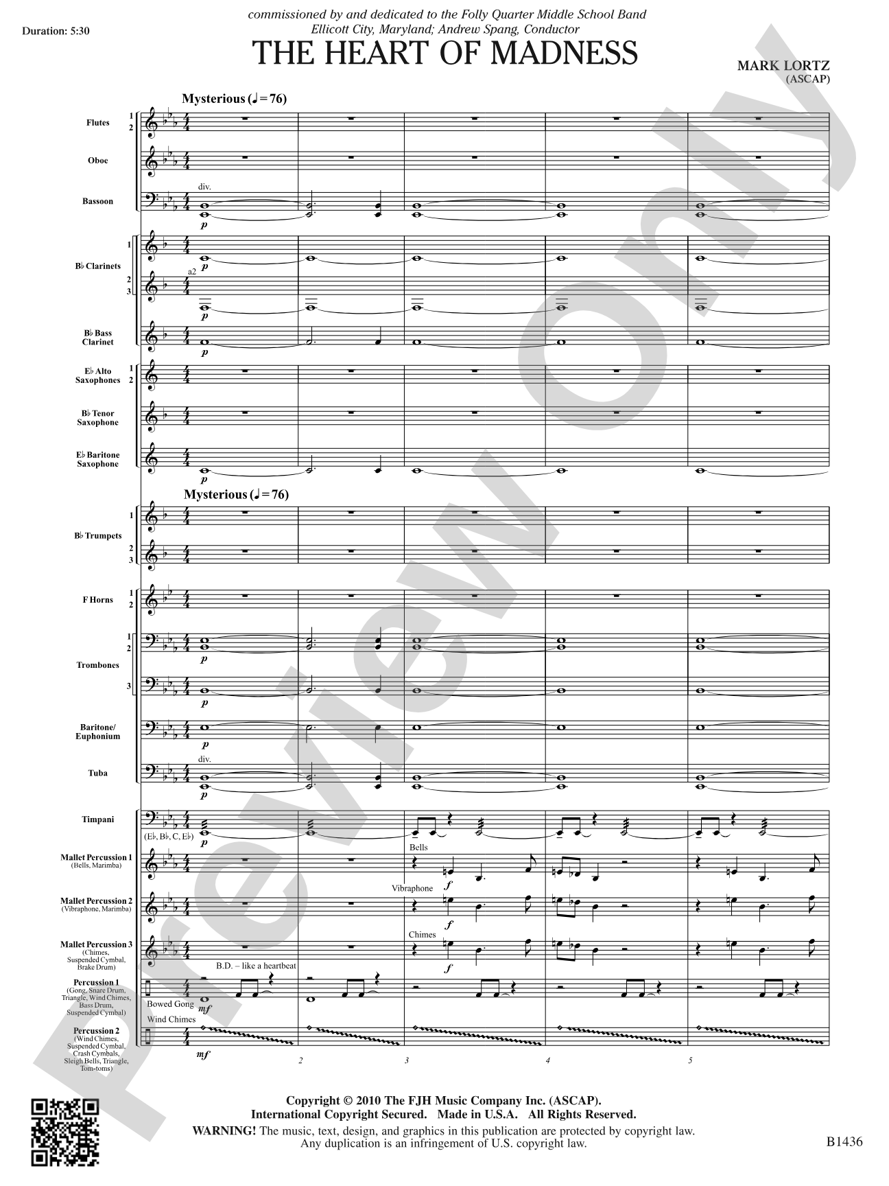 The Heart of Madness: Concert Band Conductor Score & Parts