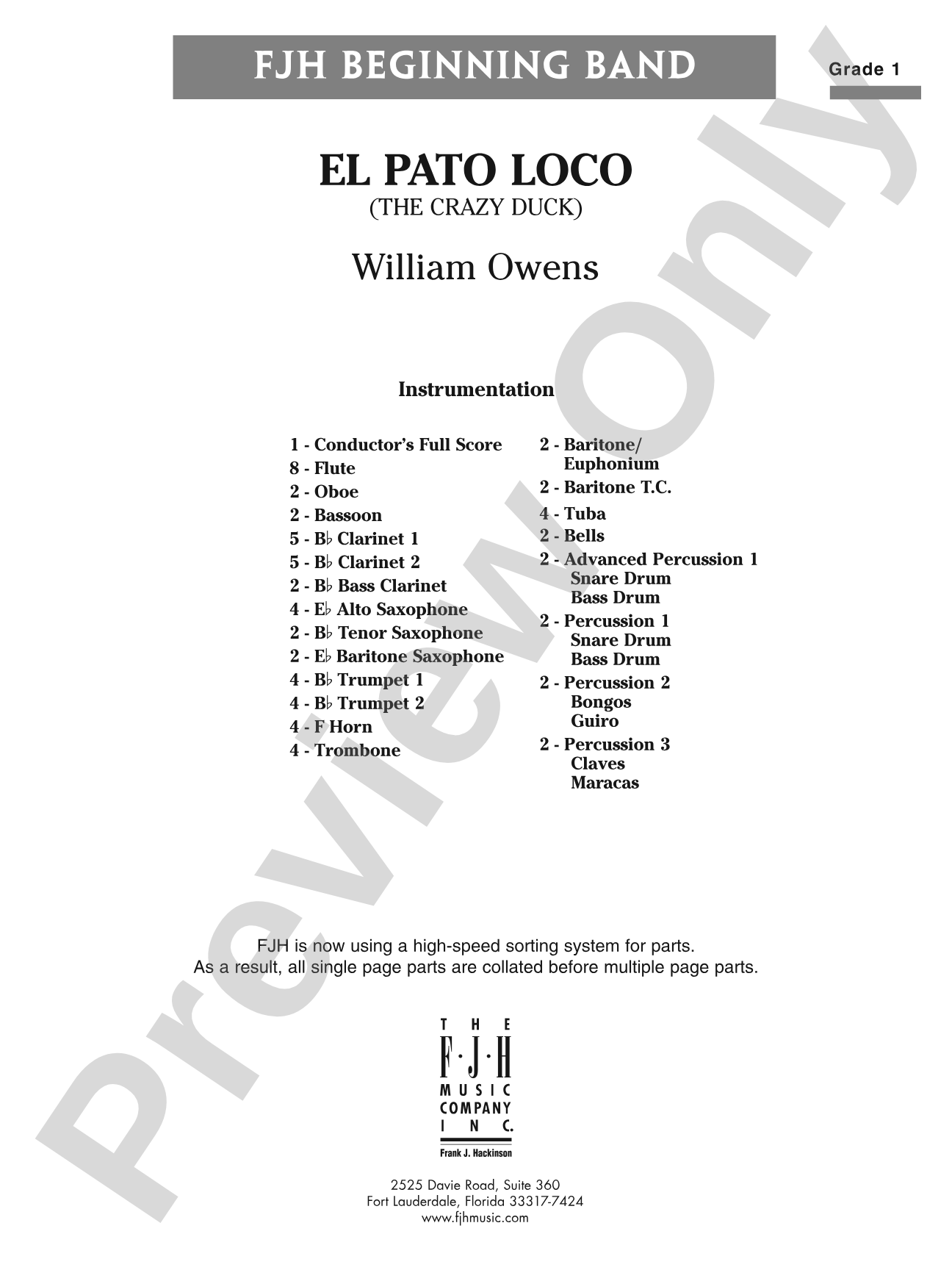 El Pato Loco (The Crazy Duck): Concert Band Conductor Score & Parts