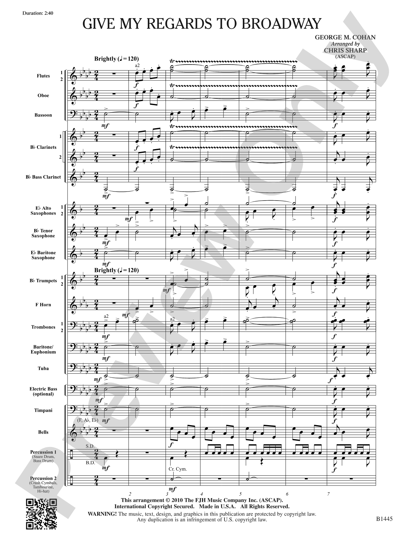 Give My Regards to Broadway: Concert Band Conductor Score & Parts