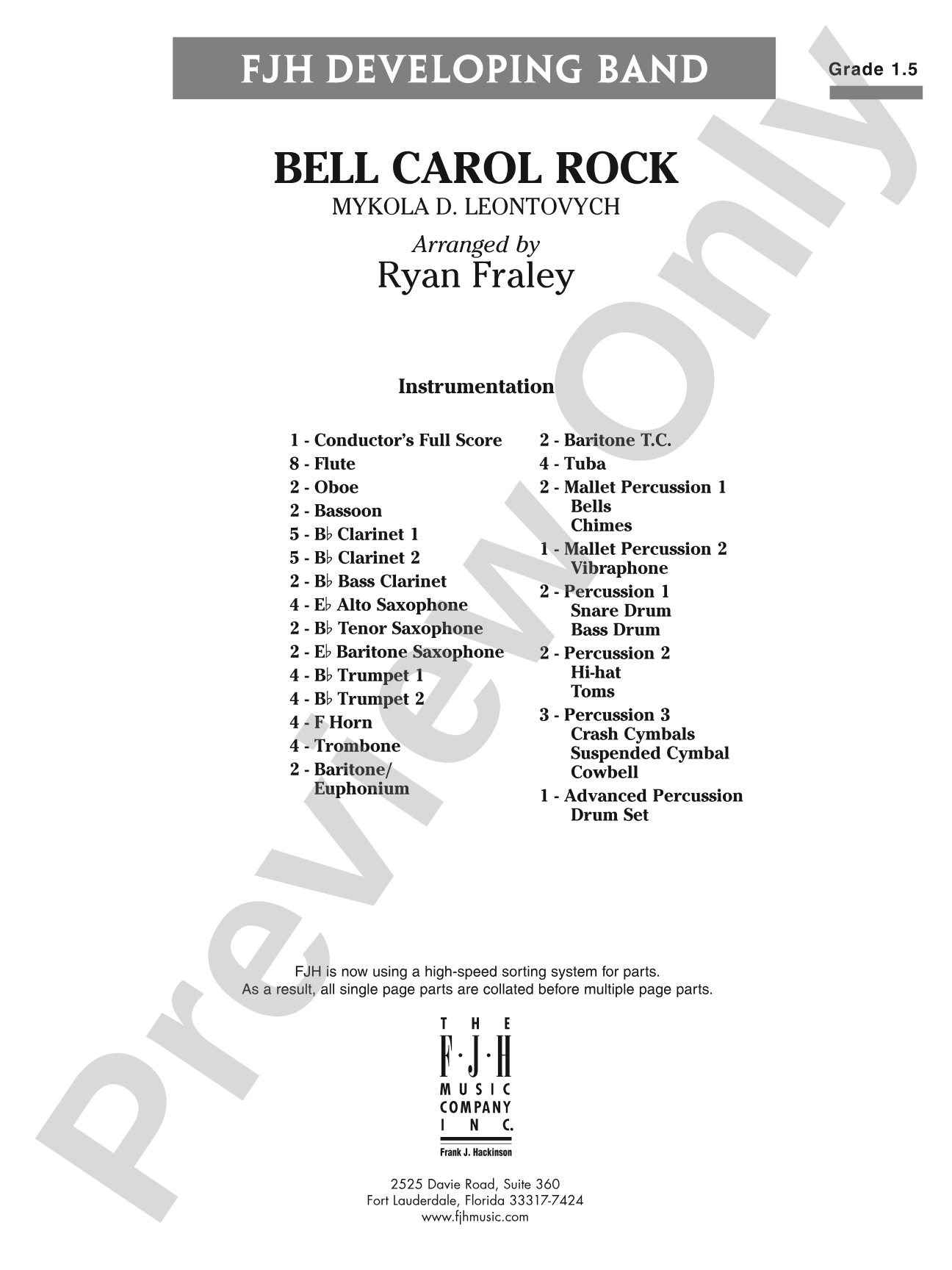Bell Carol Rock: Concert Band Conductor Score & Parts