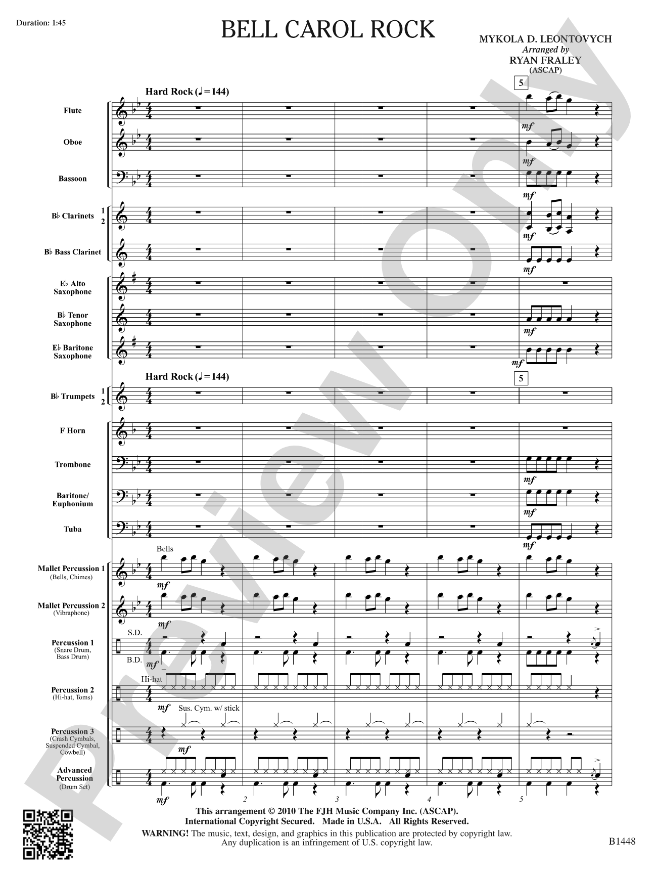 Bell Carol Rock: Concert Band Conductor Score & Parts