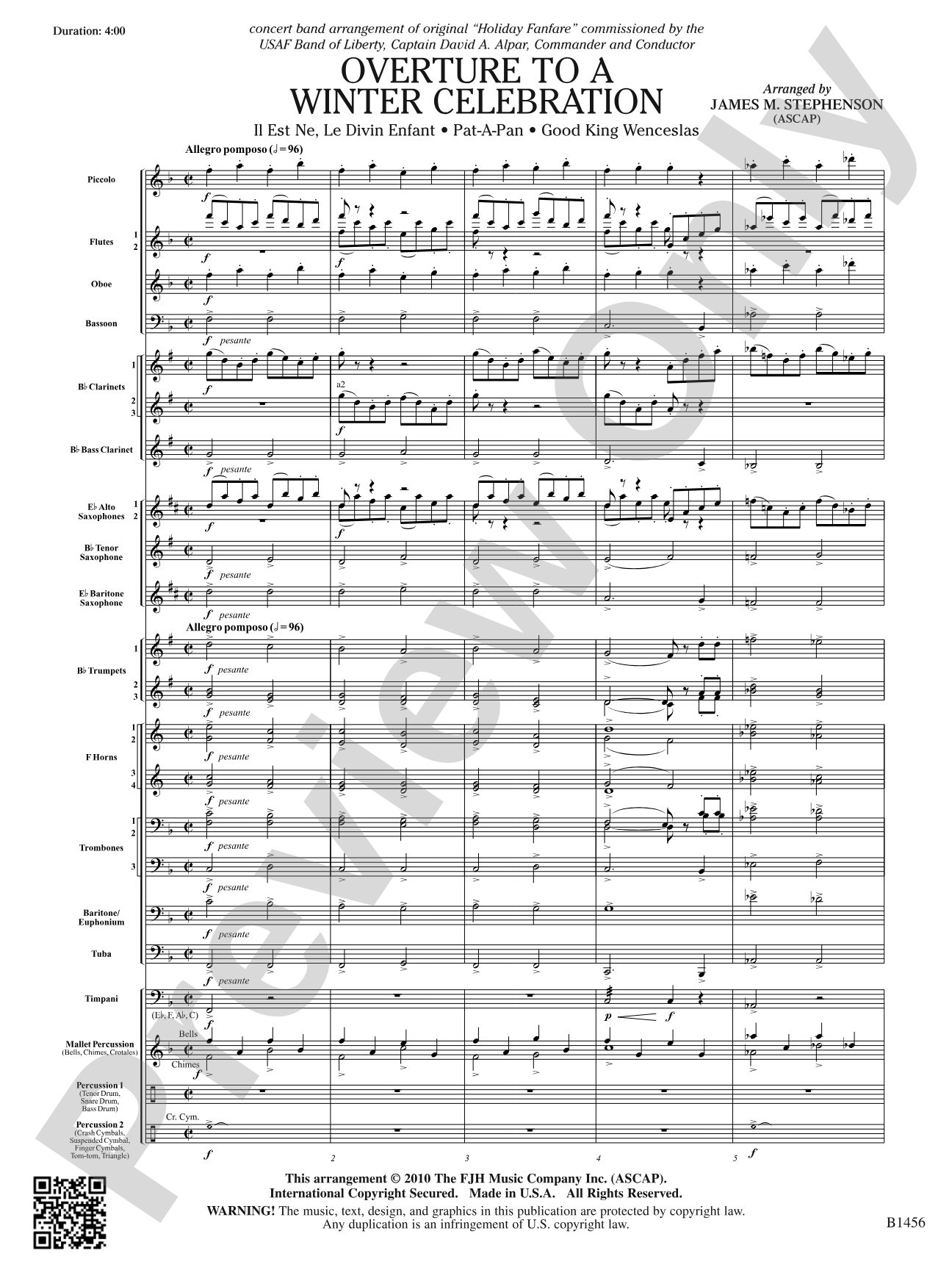 Overture to a Winter Celebration: Concert Band Conductor Score & Parts