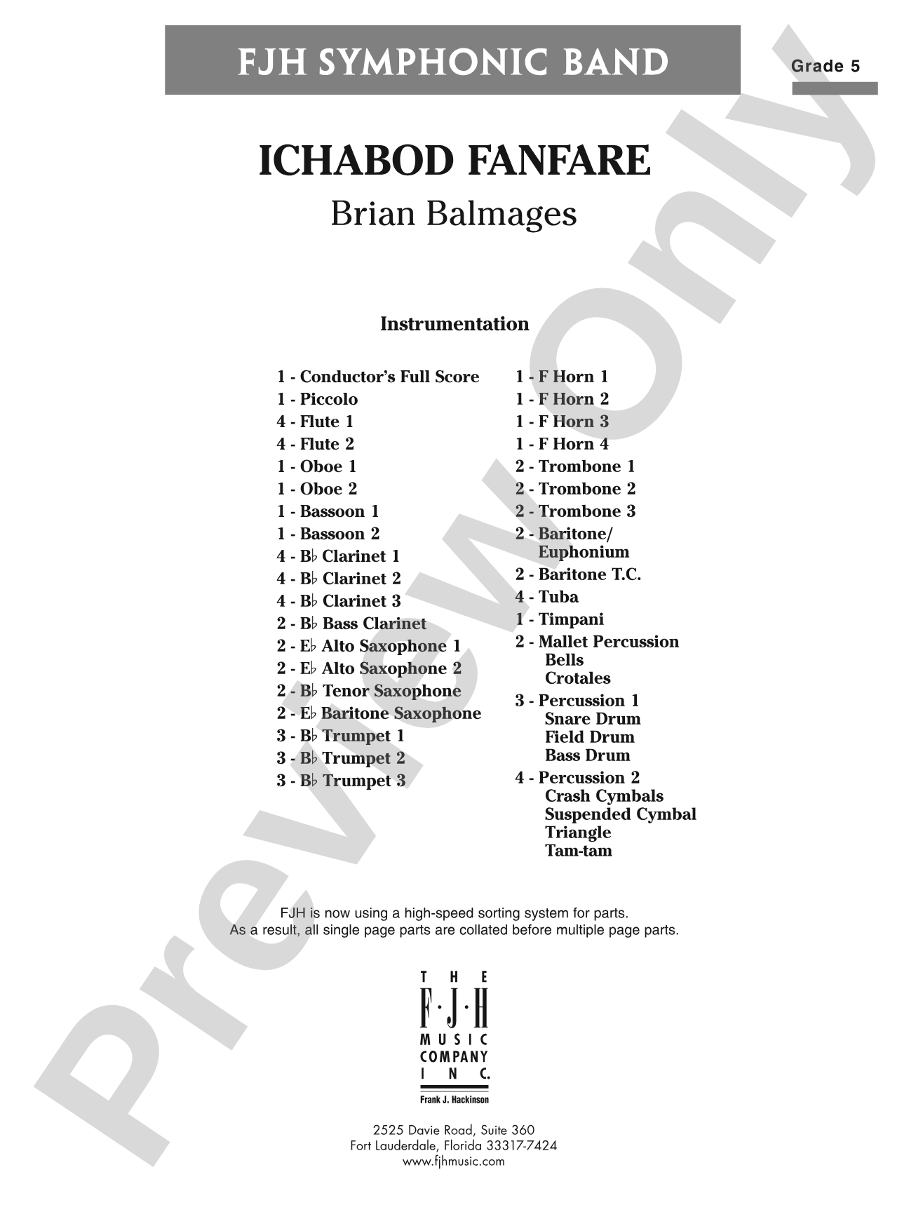 Ichabod Fanfare: Concert Band Conductor Score & Parts