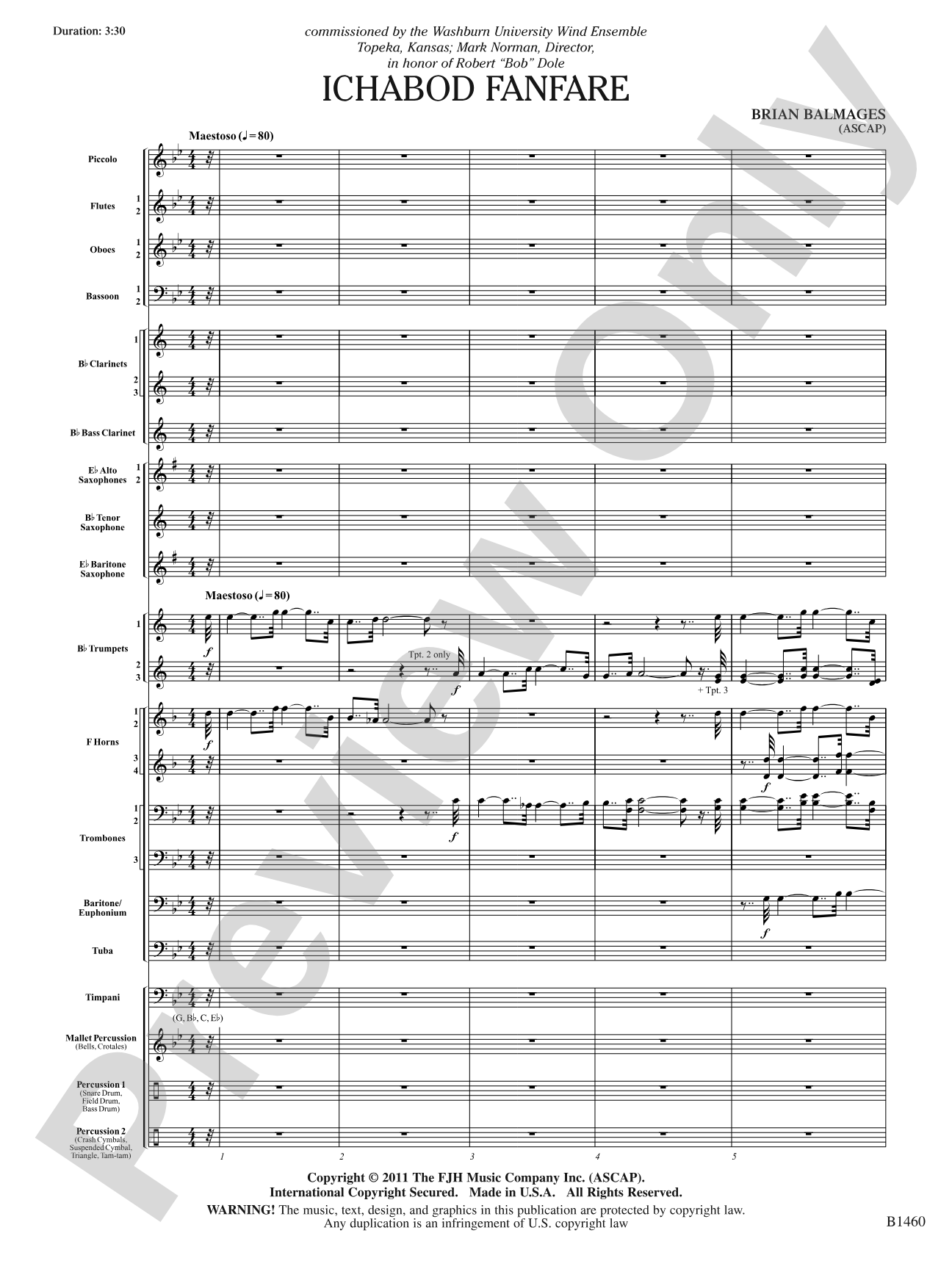Ichabod Fanfare: Concert Band Conductor Score & Parts