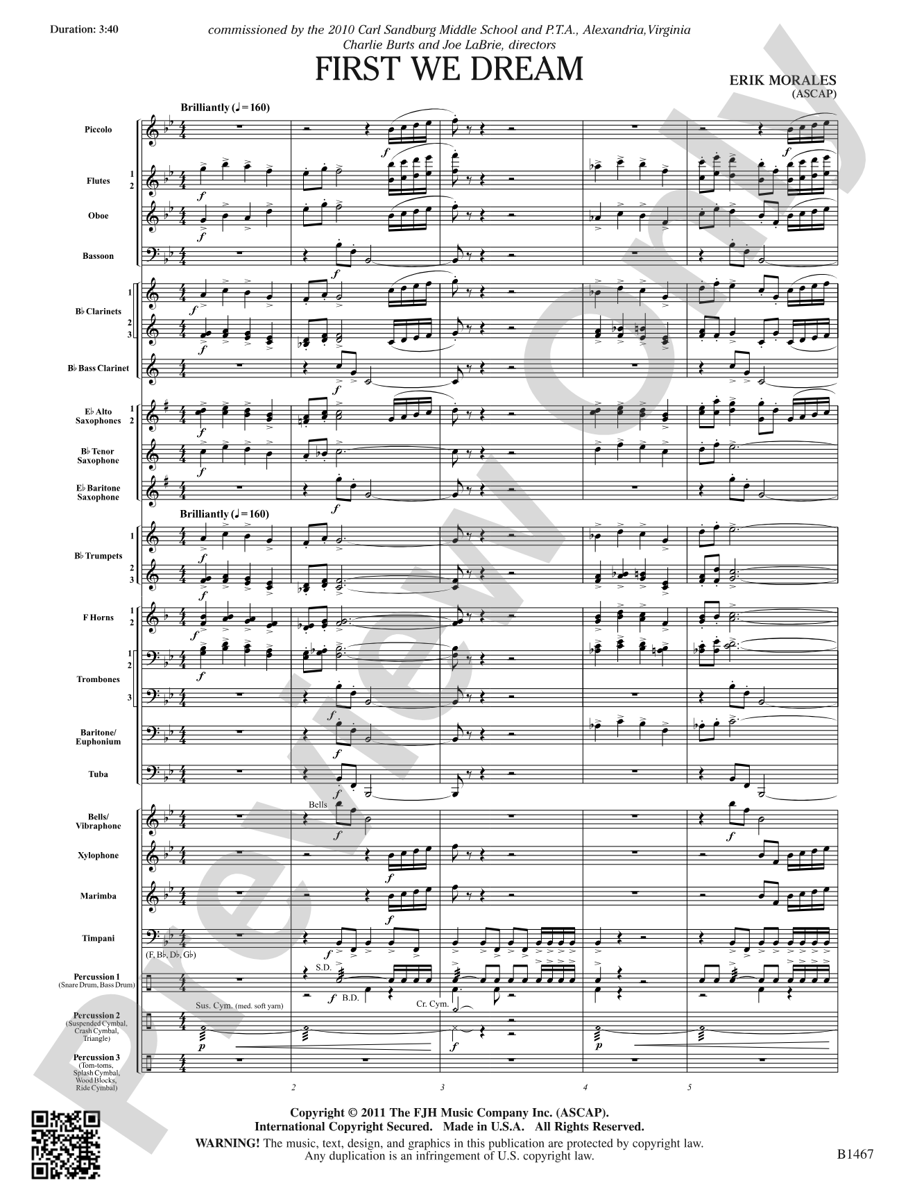 First We Dream: Concert Band Conductor Score & Parts