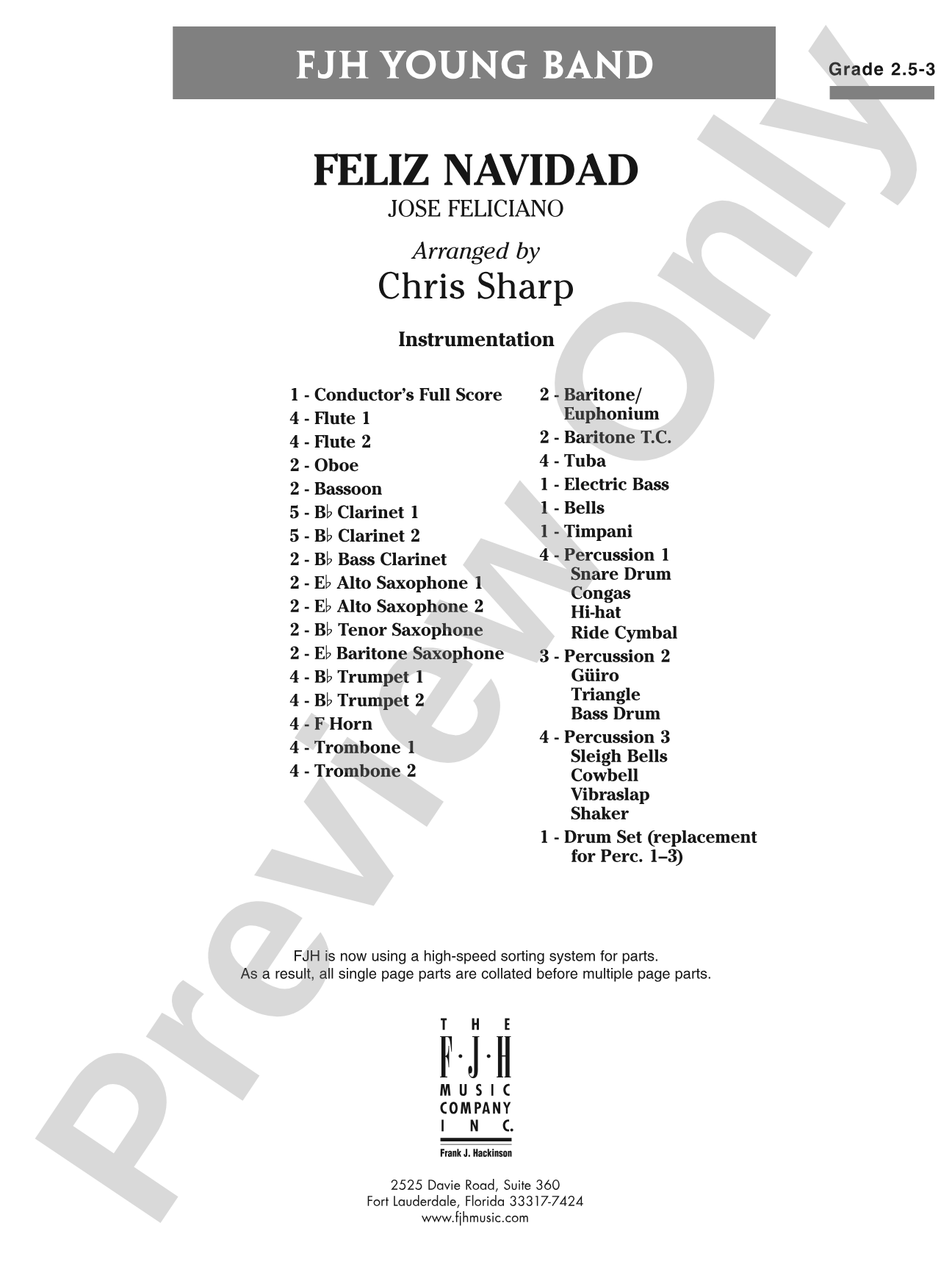Feliz Navidad: Concert Band Conductor Score & Parts