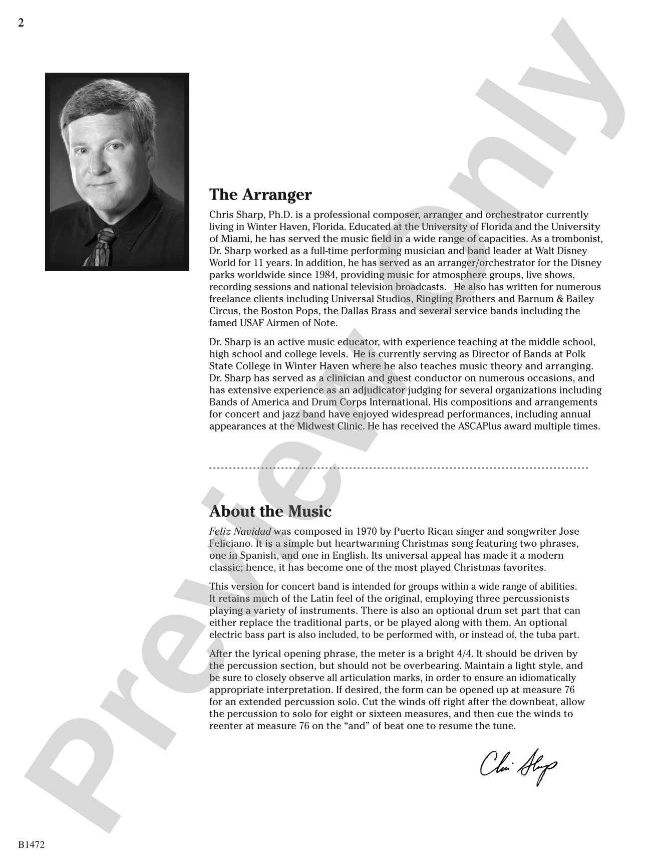 Feliz Navidad: Concert Band Conductor Score & Parts