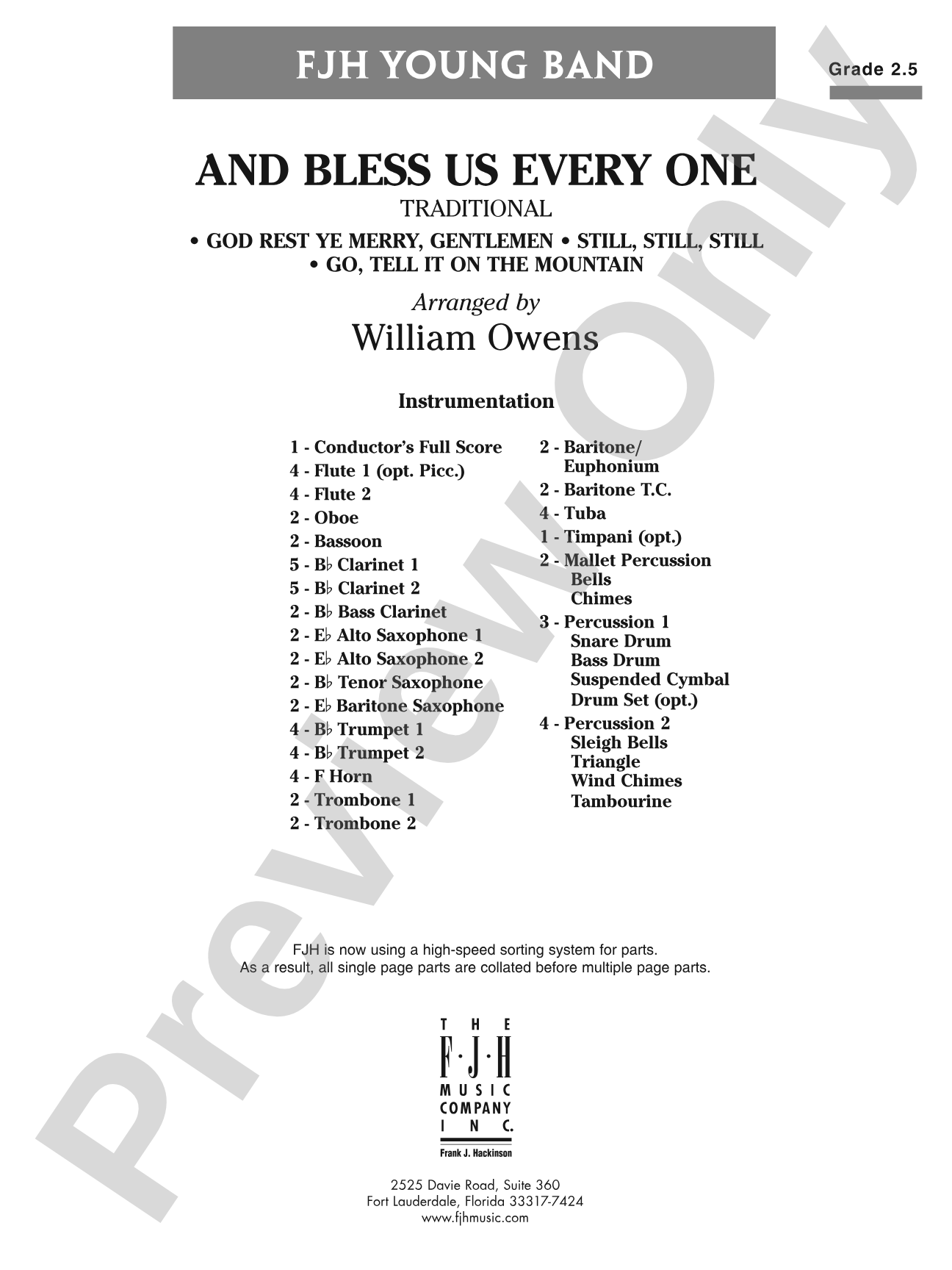 And Bless Us Every One: Concert Band Conductor Score & Parts