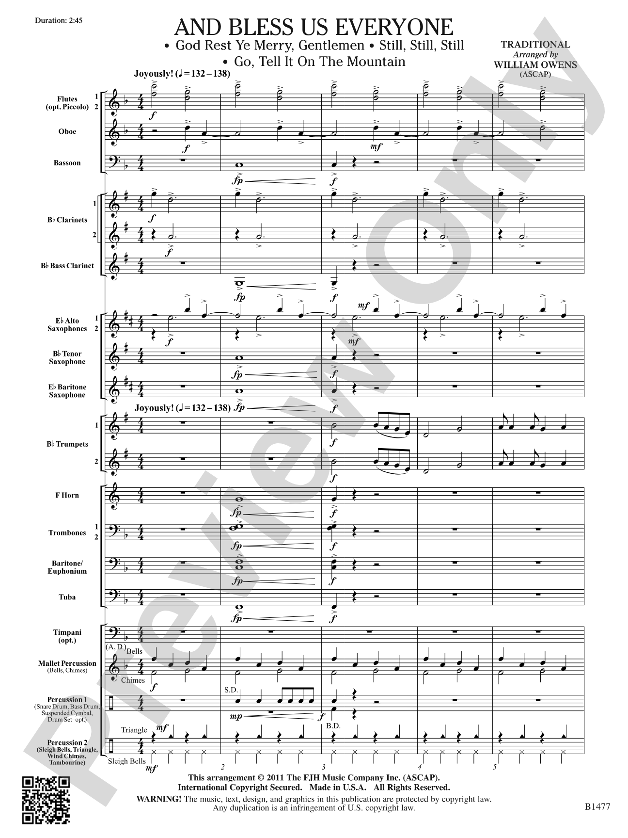 And Bless Us Every One: Concert Band Conductor Score & Parts