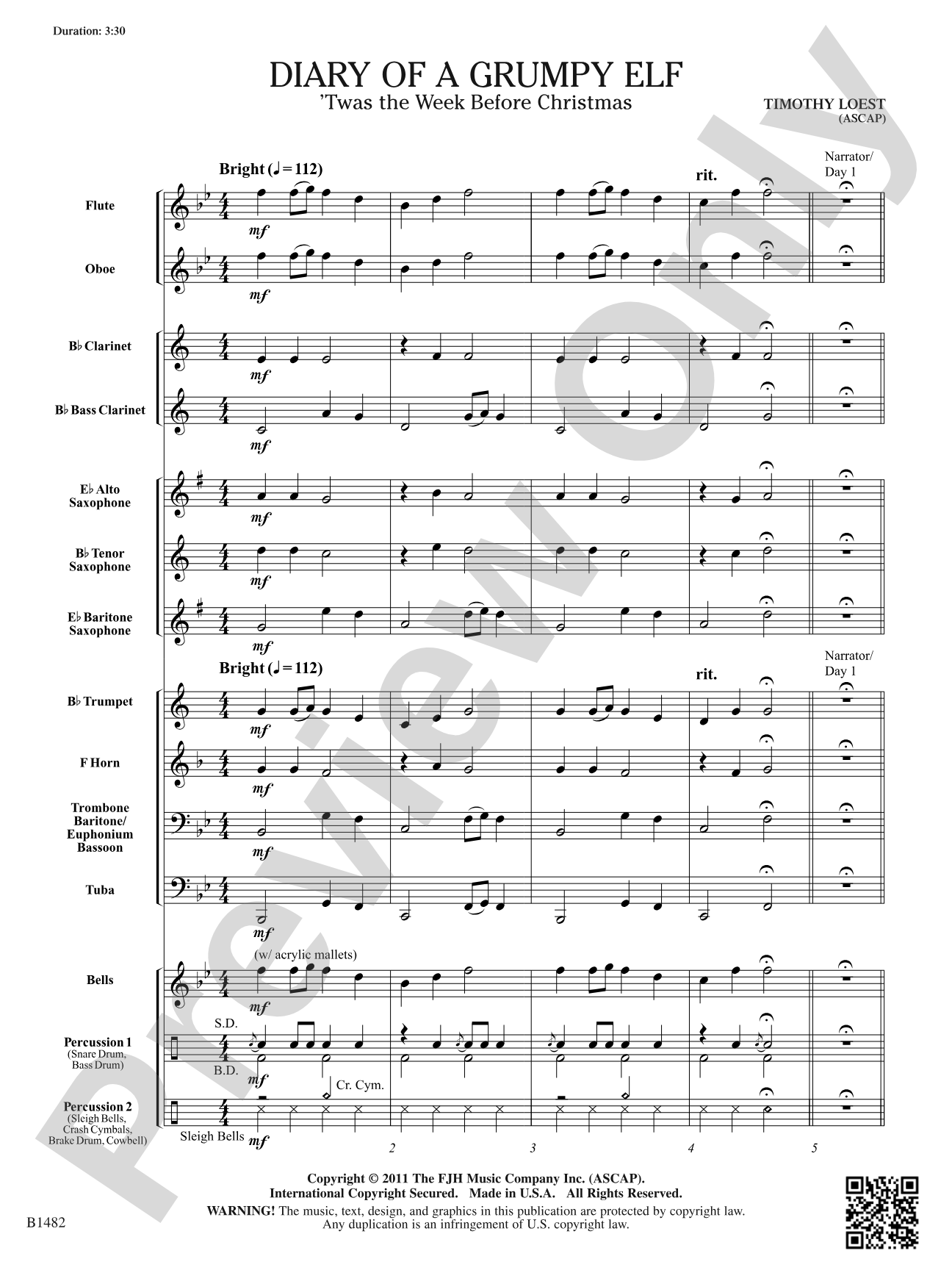 Diary of a Grumpy Elf: Concert Band Conductor Score & Parts