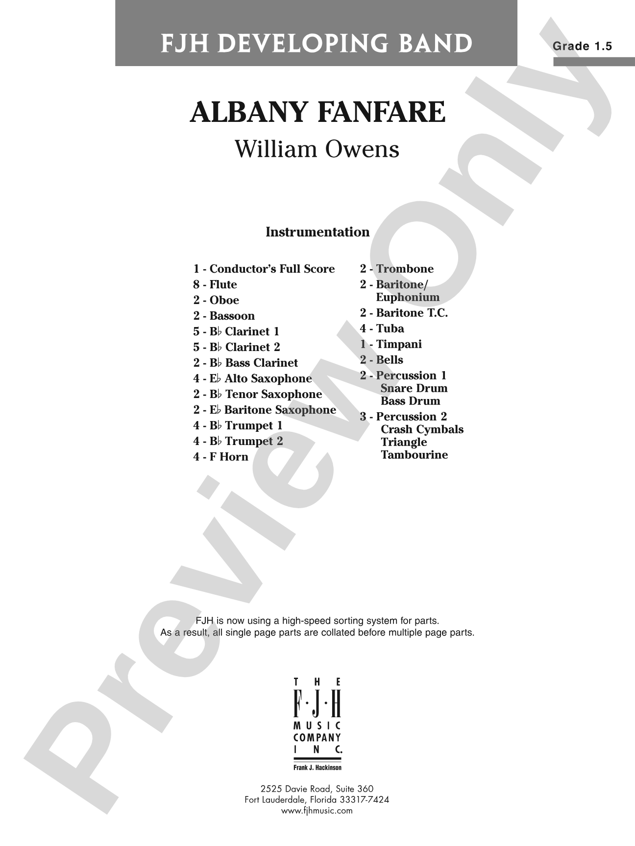Albany Fanfare: Concert Band Conductor Score & Parts