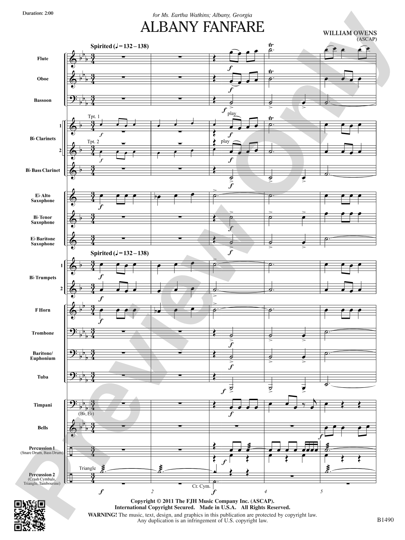 Albany Fanfare: Concert Band Conductor Score & Parts