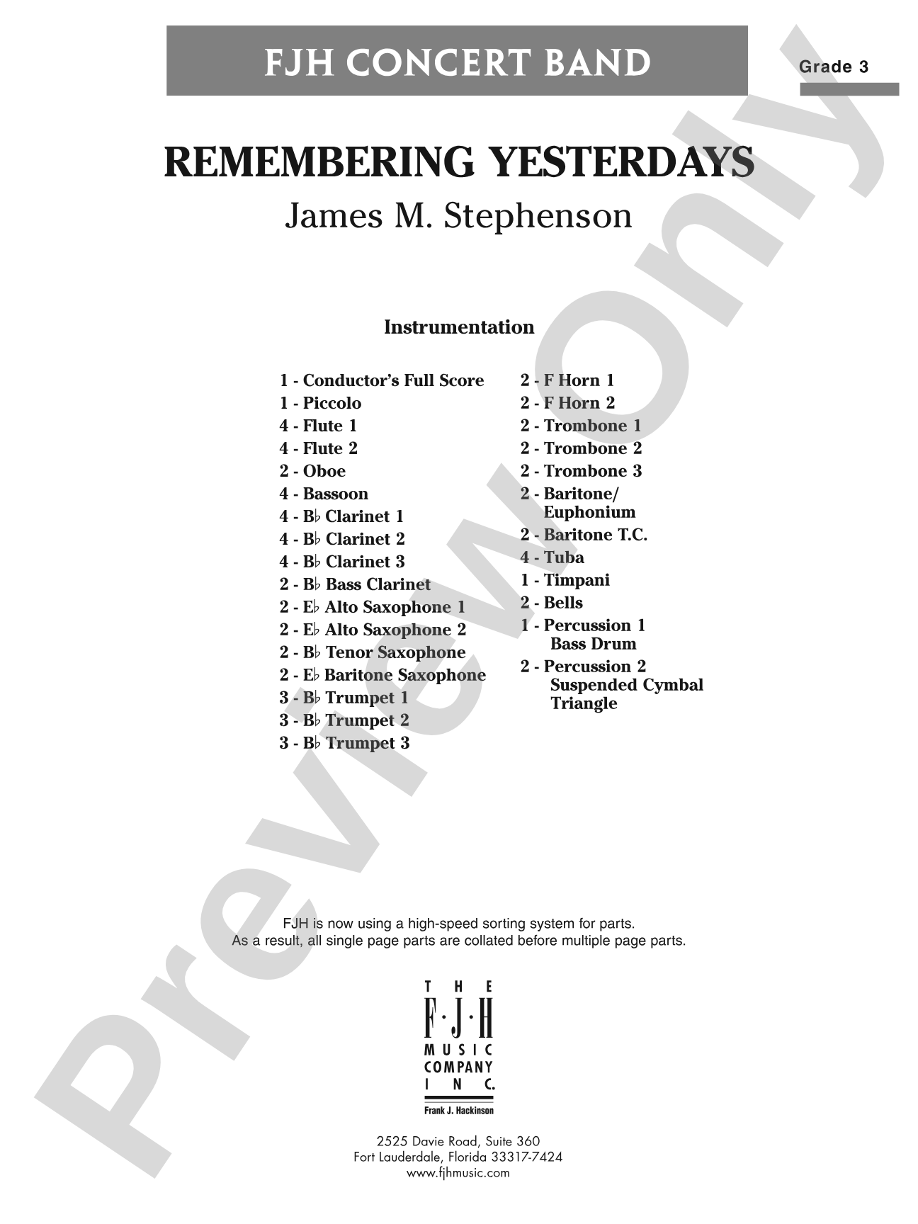 Remembering Yesterdays: Concert Band Conductor Score & Parts