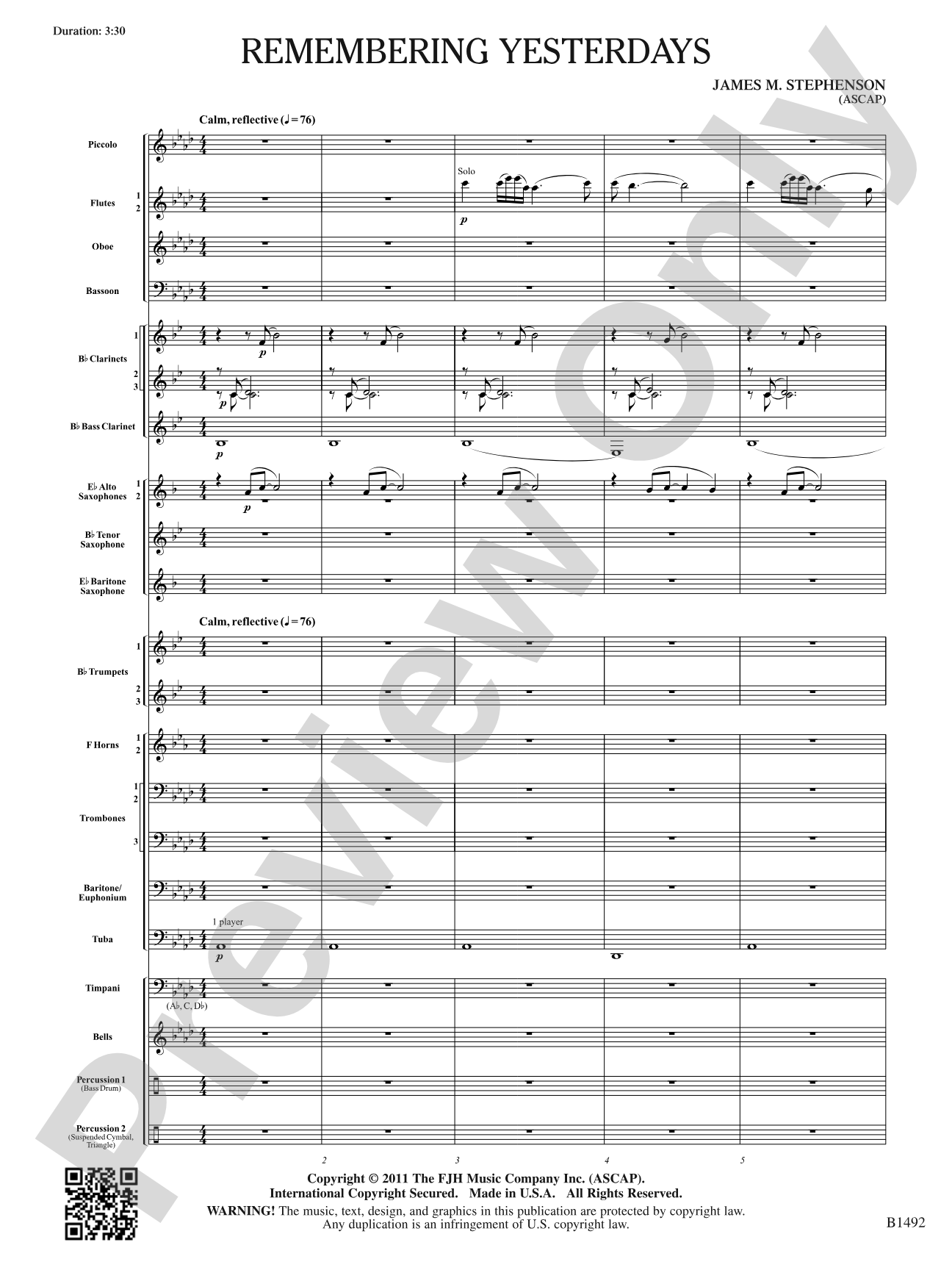 Remembering Yesterdays: Concert Band Conductor Score & Parts