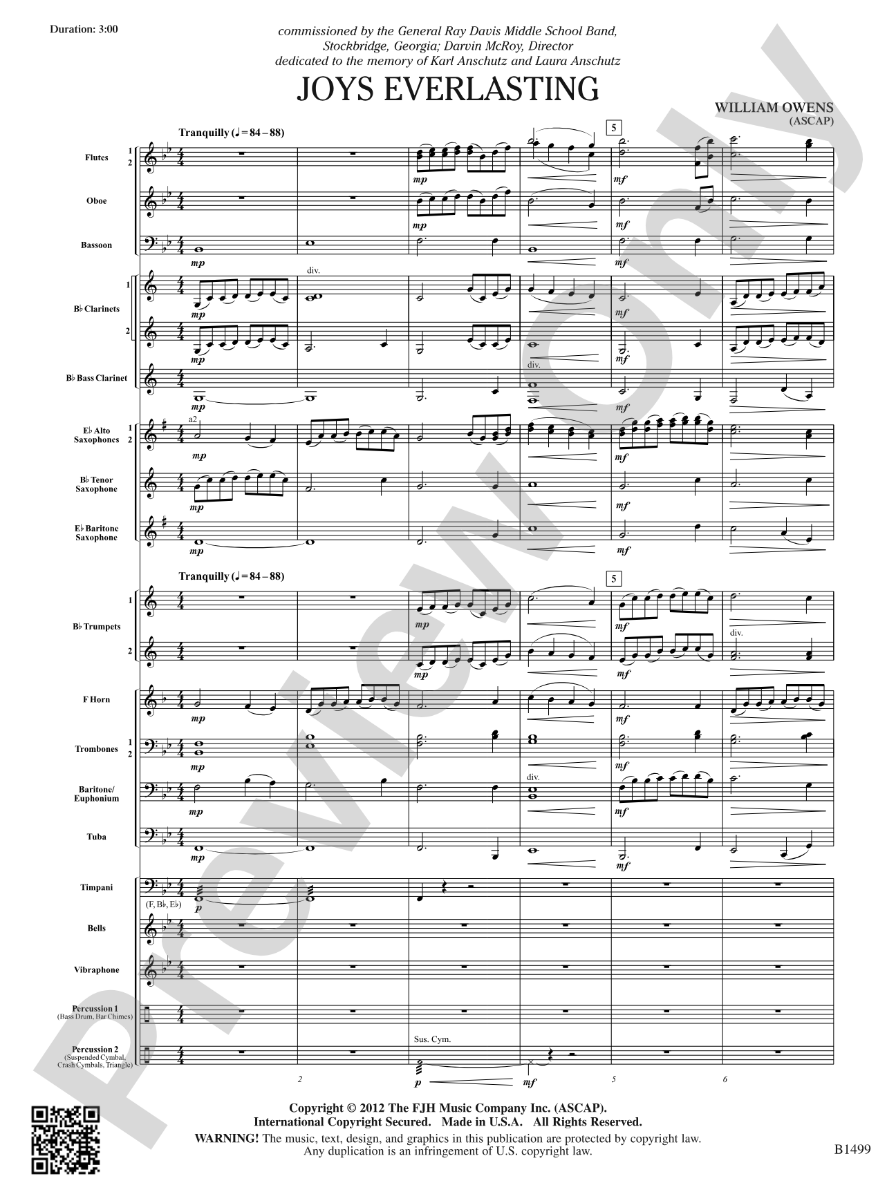Joys Everlasting: Concert Band Conductor Score & Parts