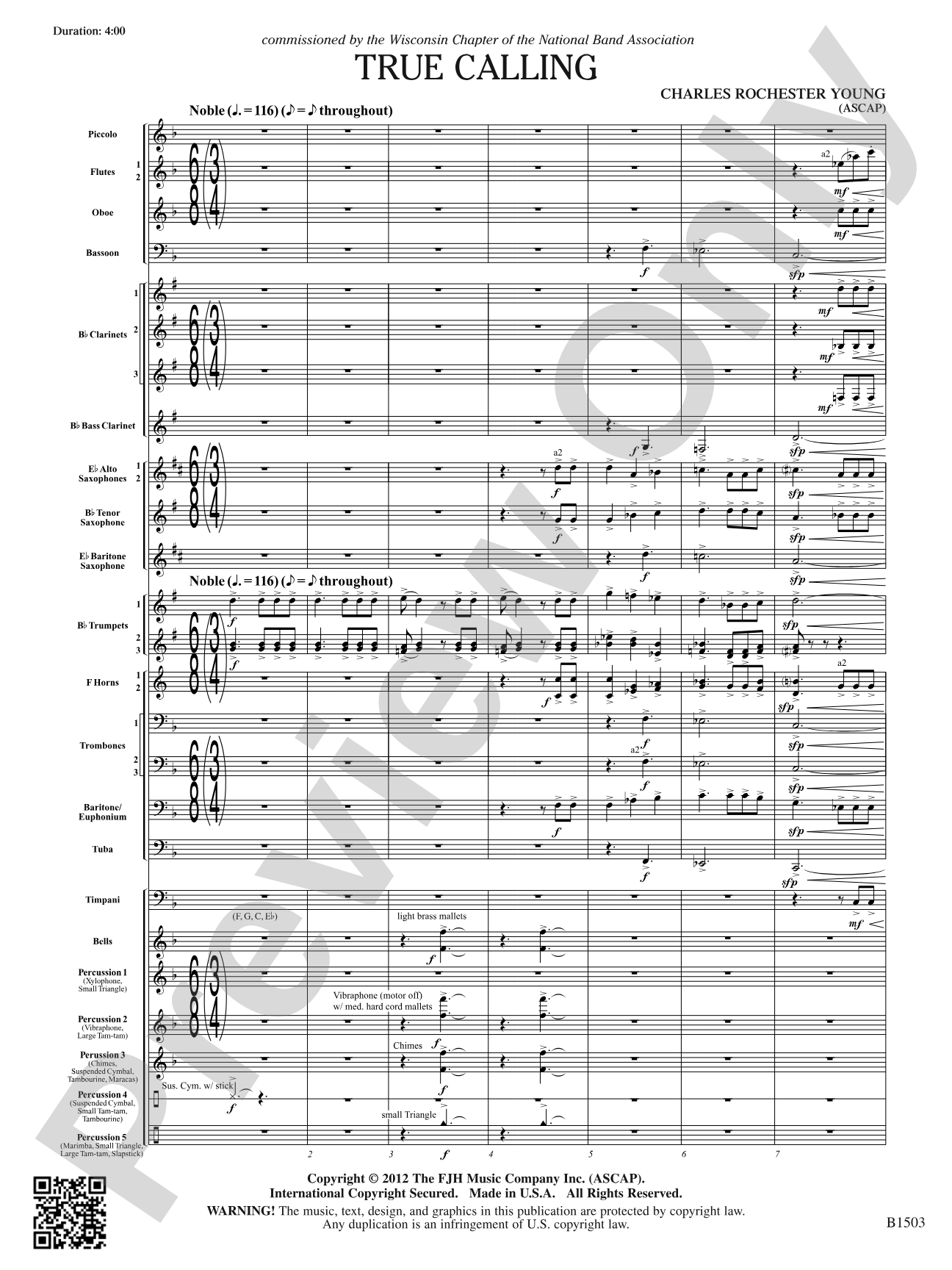 True Calling: Concert Band Conductor Score & Parts