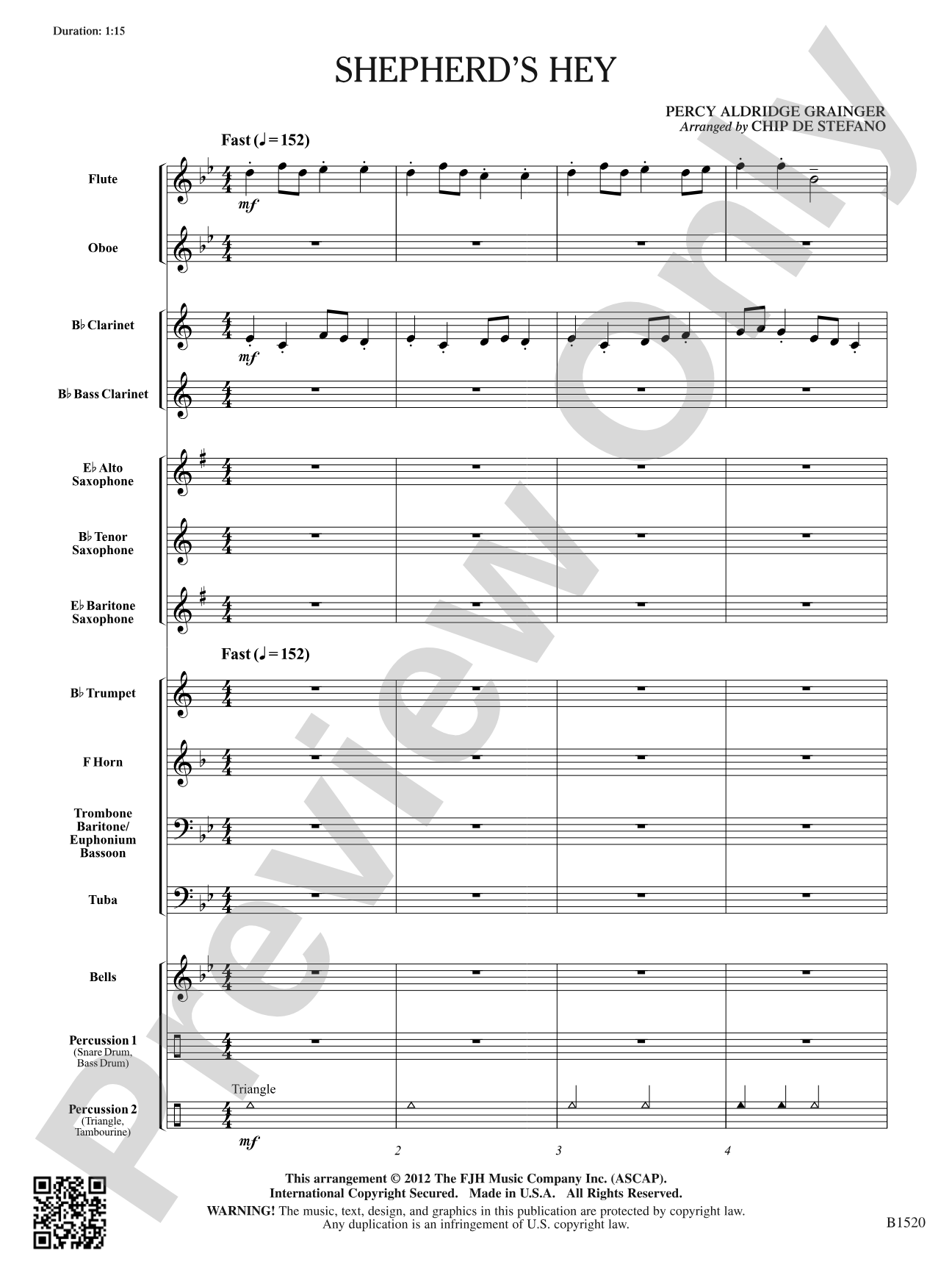 Shepherd's Hey: Concert Band Conductor Score & Parts