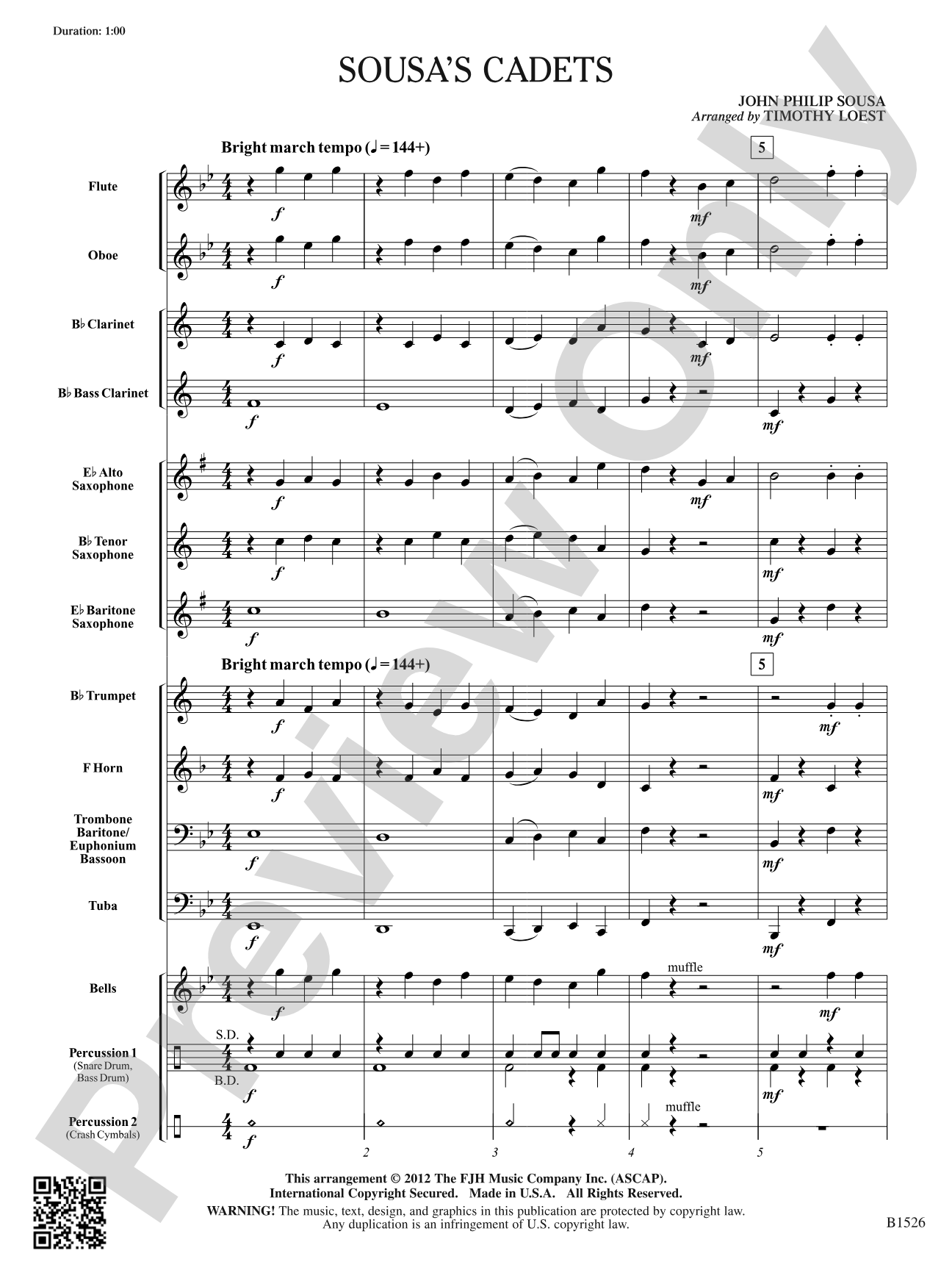 Sousa's Cadets: Concert Band Conductor Score & Parts