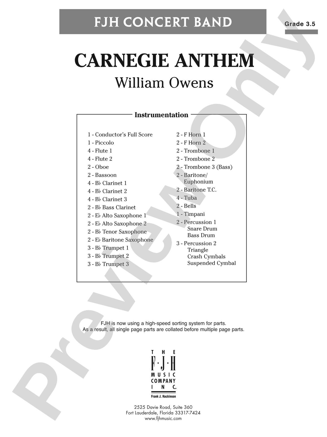 Carnegie Anthem: Concert Band Conductor Score & Parts