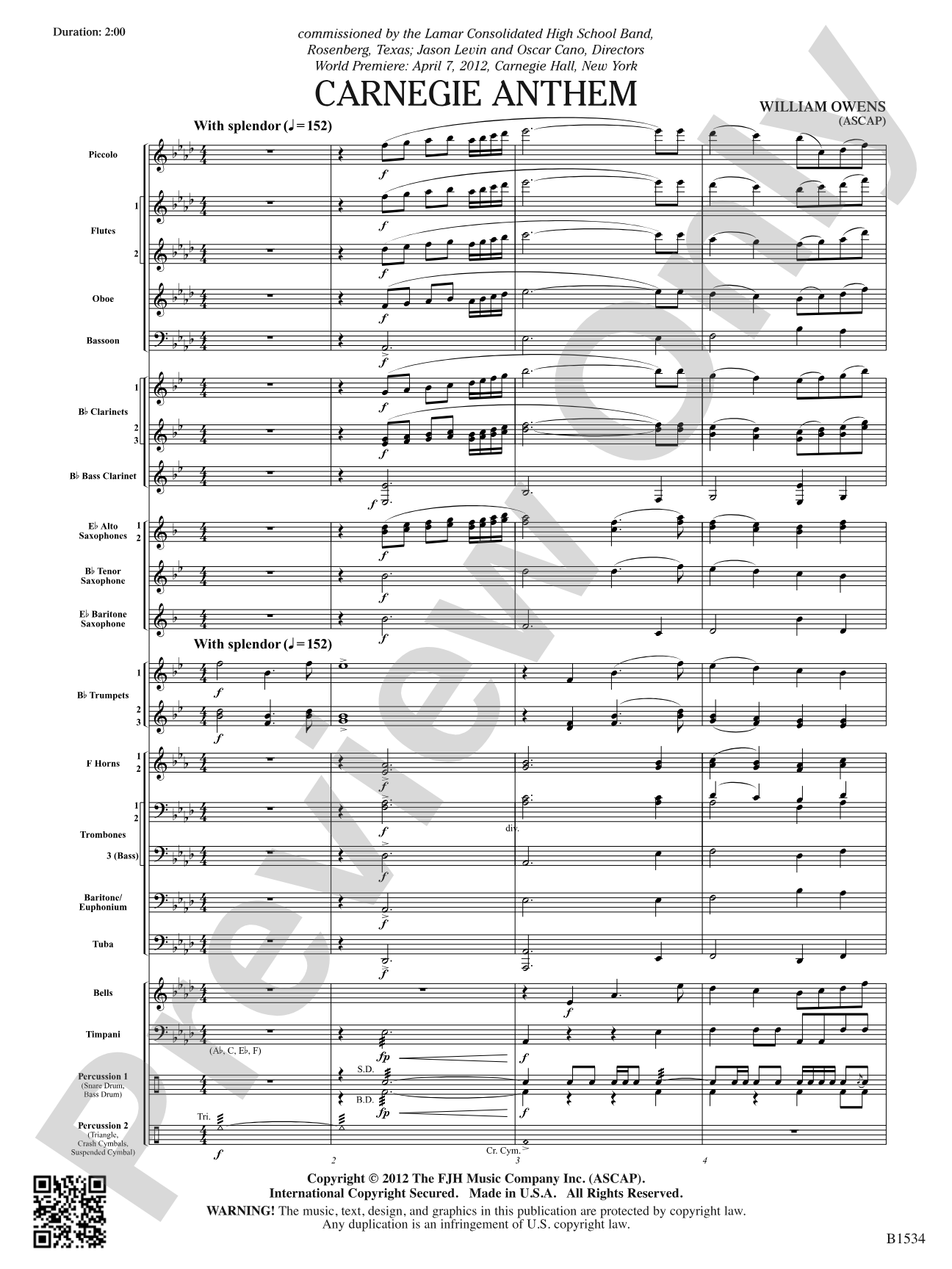 Carnegie Anthem: Concert Band Conductor Score & Parts