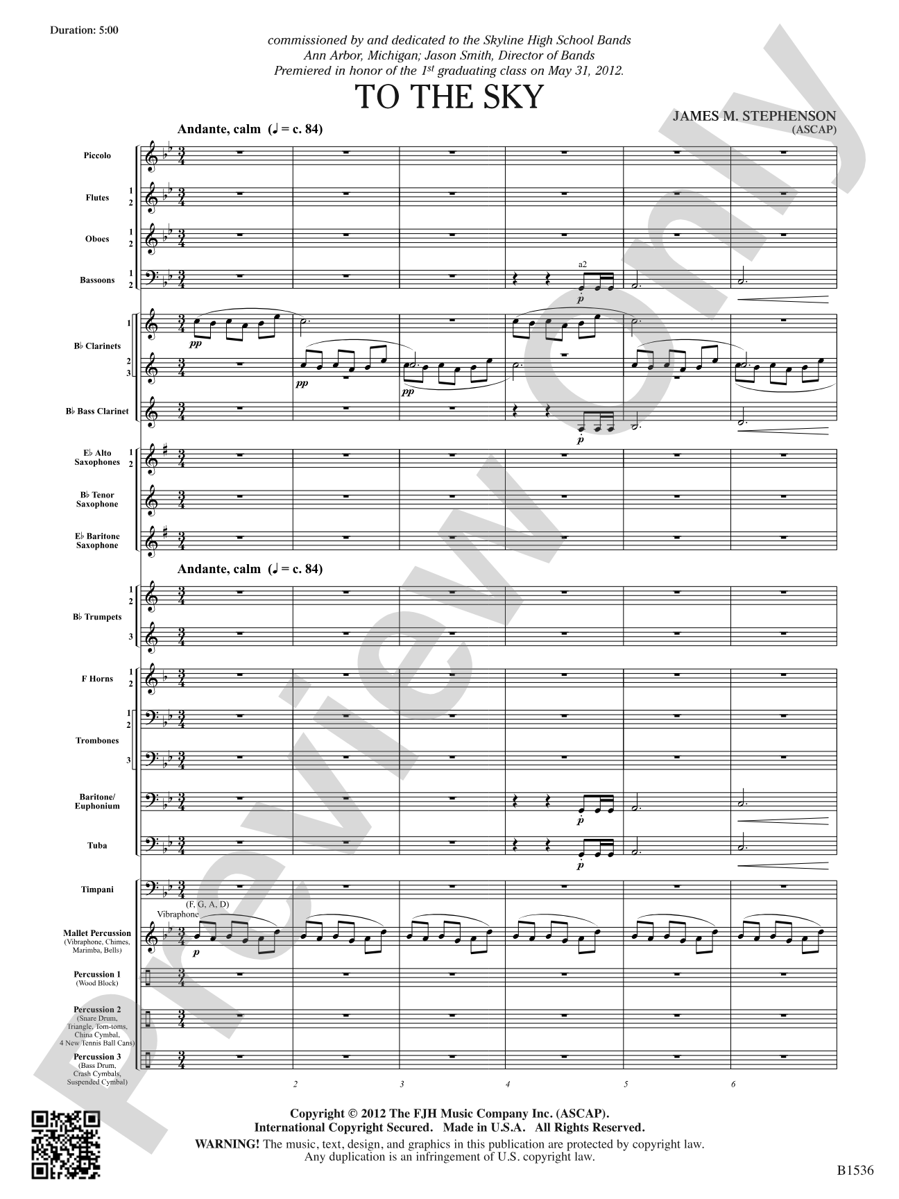 To the Sky: Concert Band Conductor Score & Parts