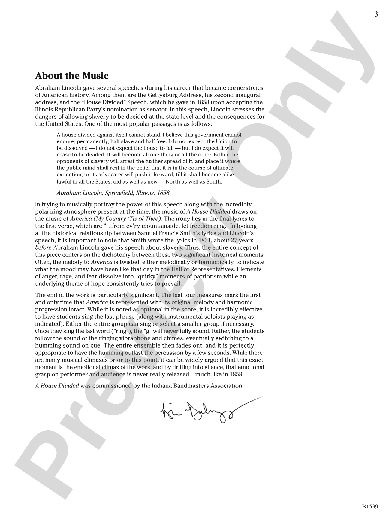 A House Divided: Concert Band Conductor Score & Parts