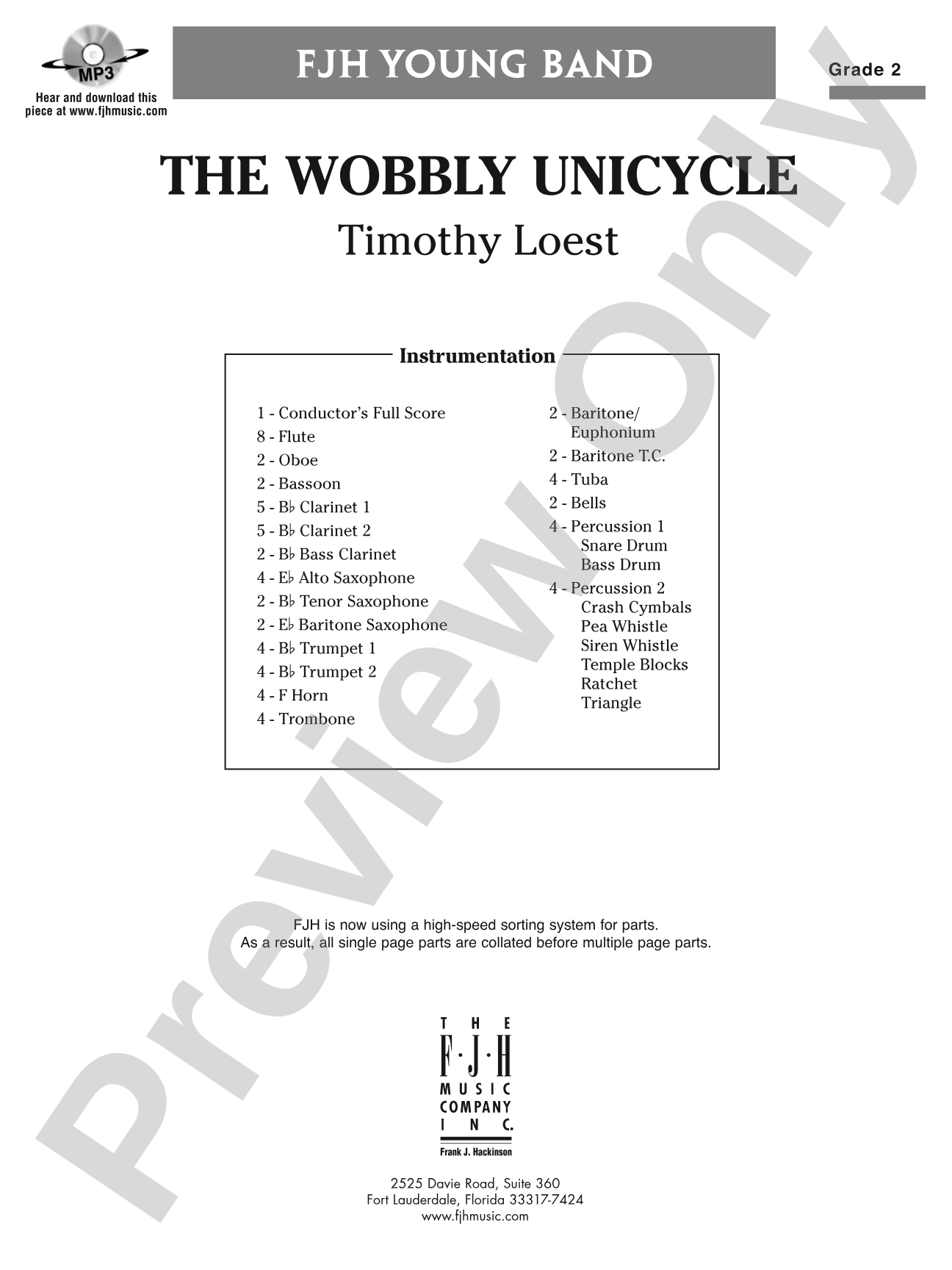 The Wobbly Unicycle: Concert Band Conductor Score & Parts