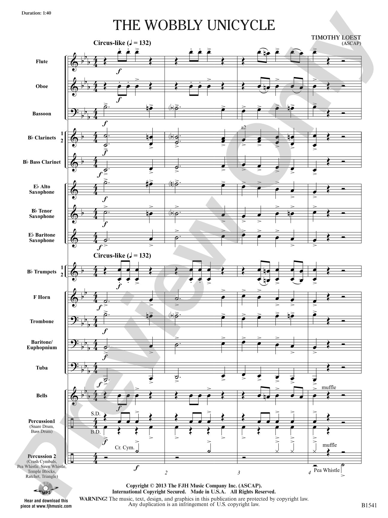 The Wobbly Unicycle: Concert Band Conductor Score & Parts