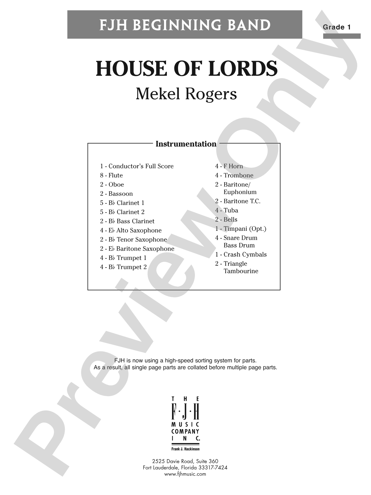 House of Lords: Concert Band Conductor Score & Parts