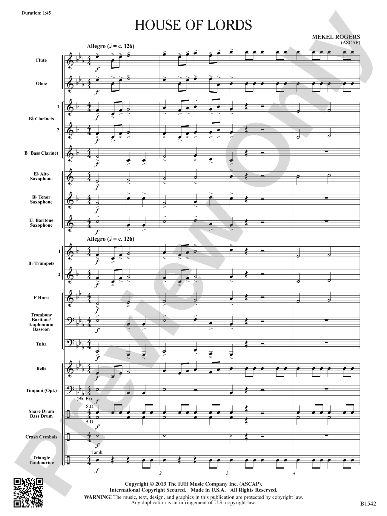 House of Lords: Concert Band Conductor Score & Parts