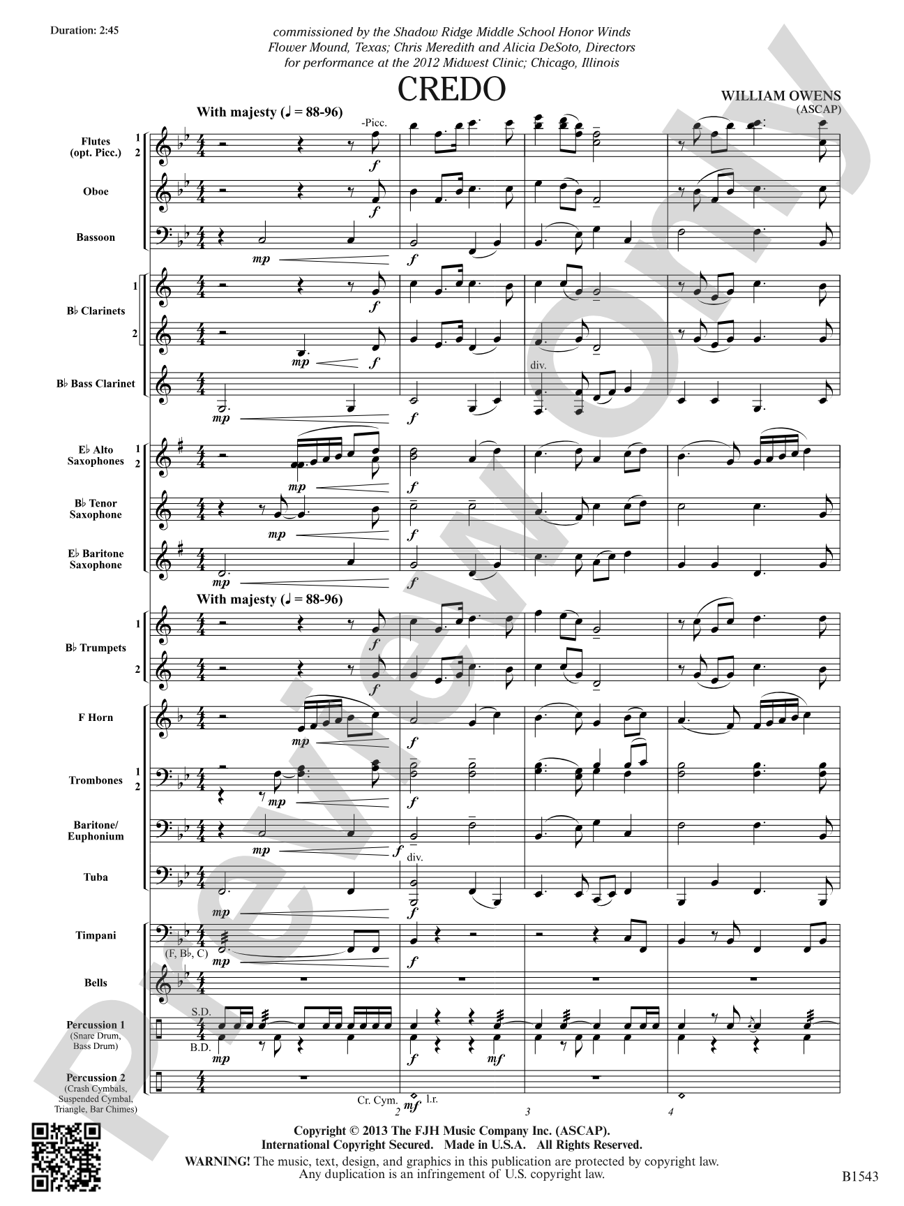 Credo: Concert Band Conductor Score & Parts