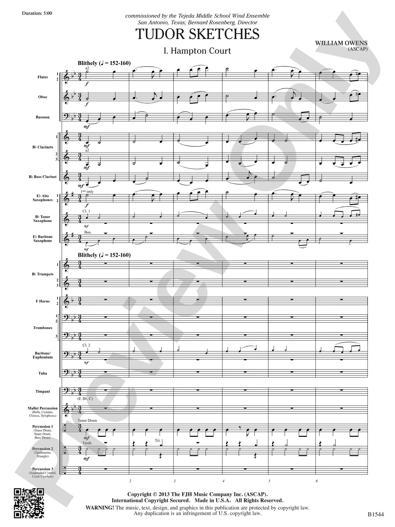 Tudor Sketches: Concert Band Conductor Score & Parts