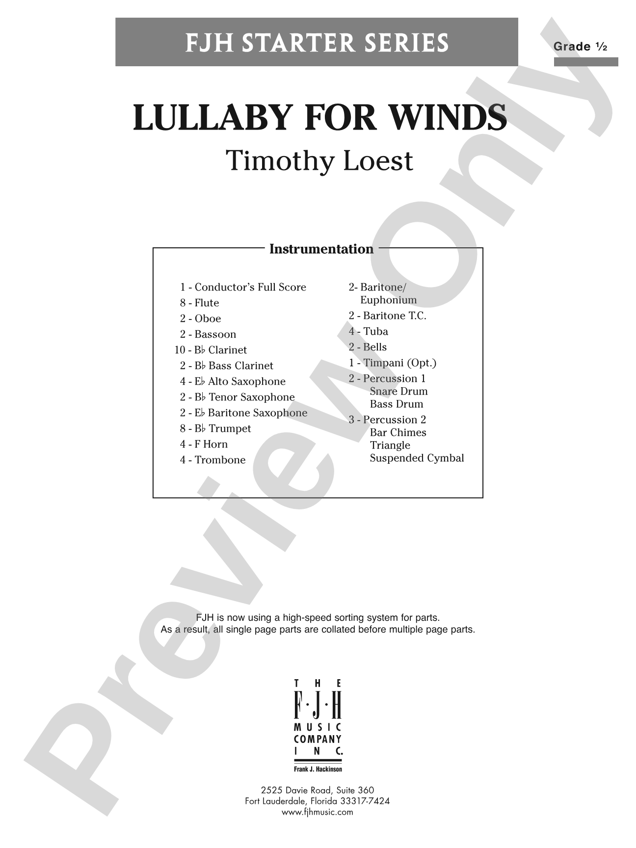 Lullaby for Winds: Concert Band Conductor Score & Parts