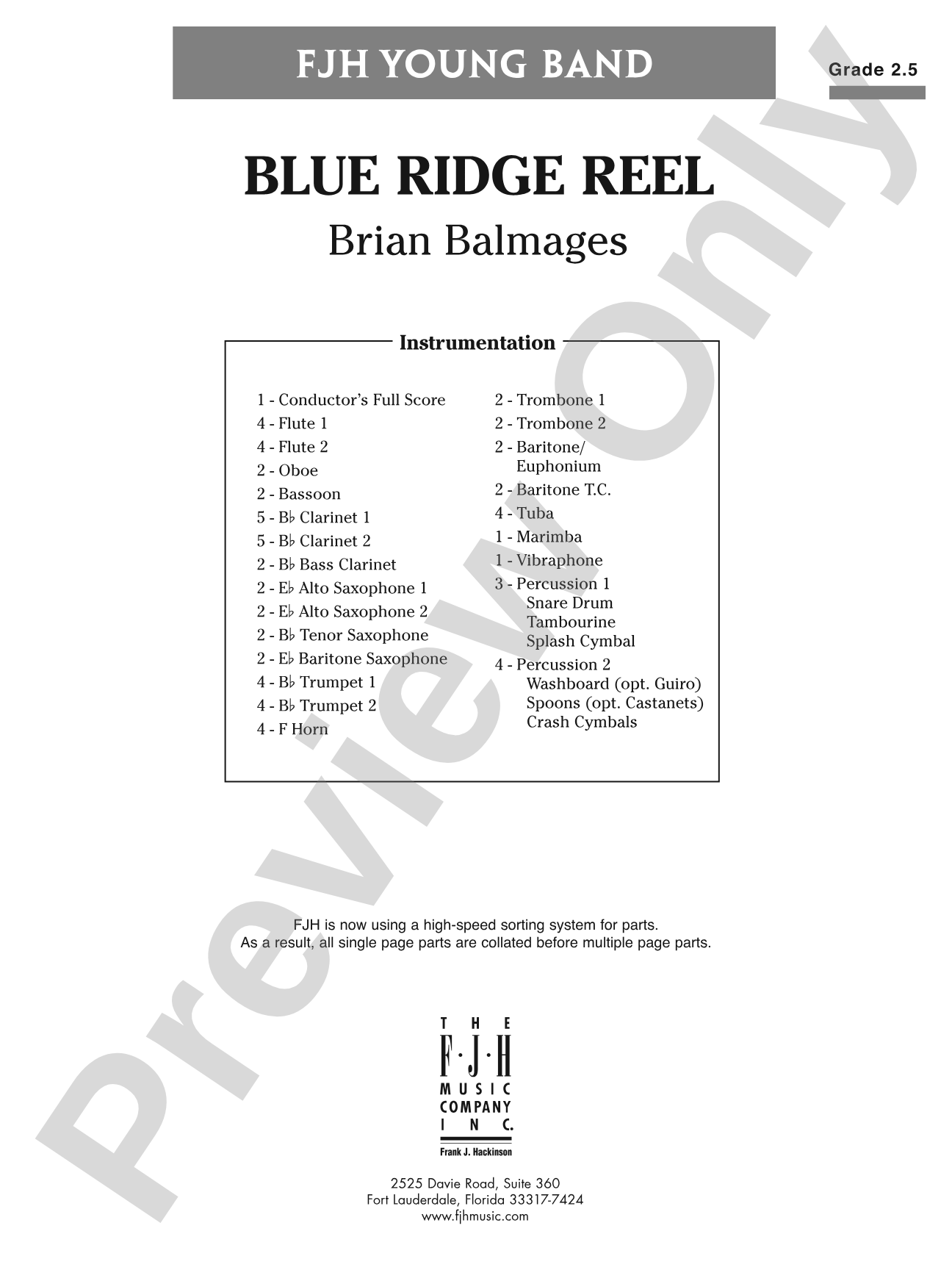 Blue Ridge Reel: Concert Band Conductor Score & Parts