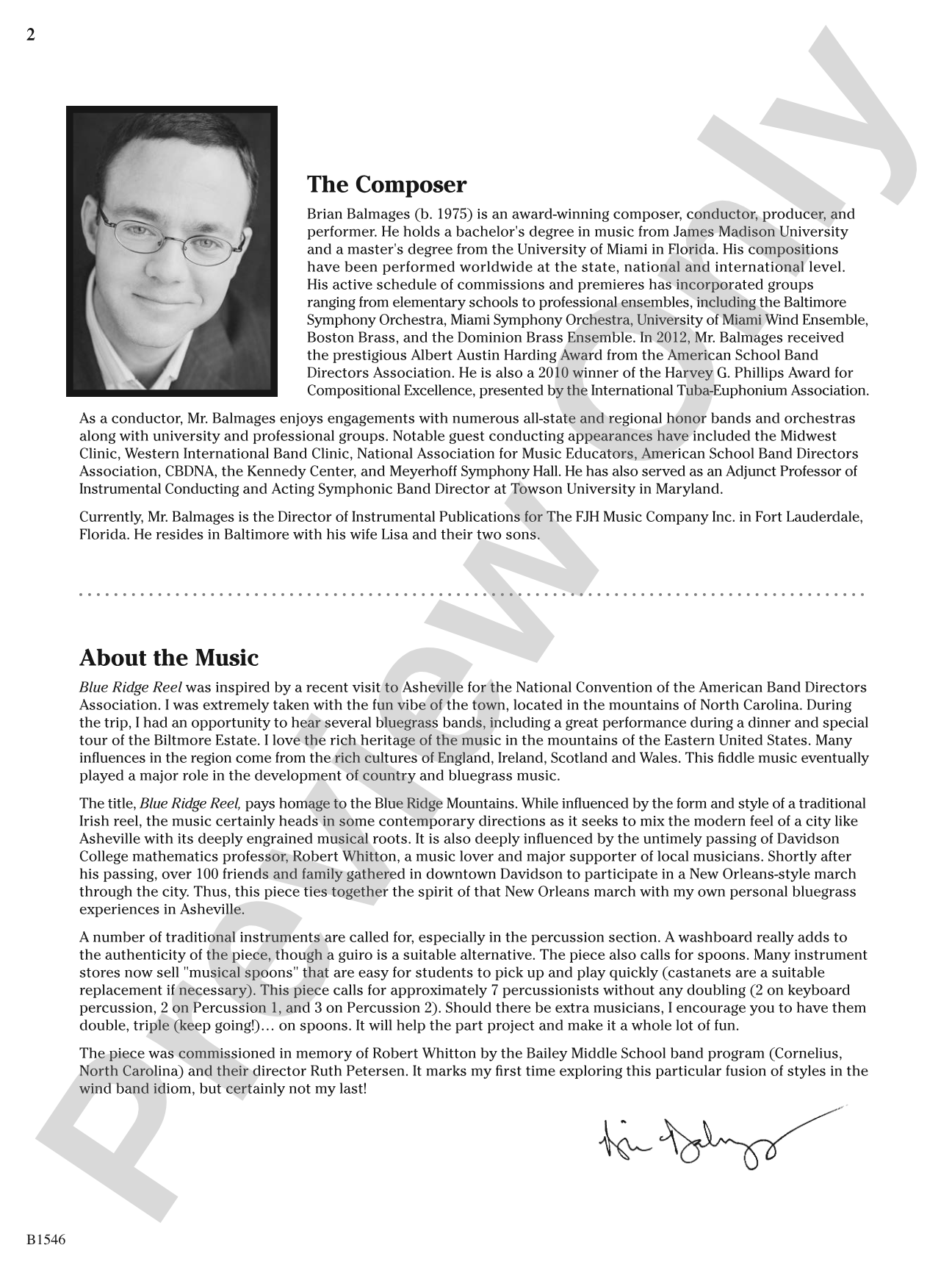 Blue Ridge Reel: Concert Band Conductor Score & Parts