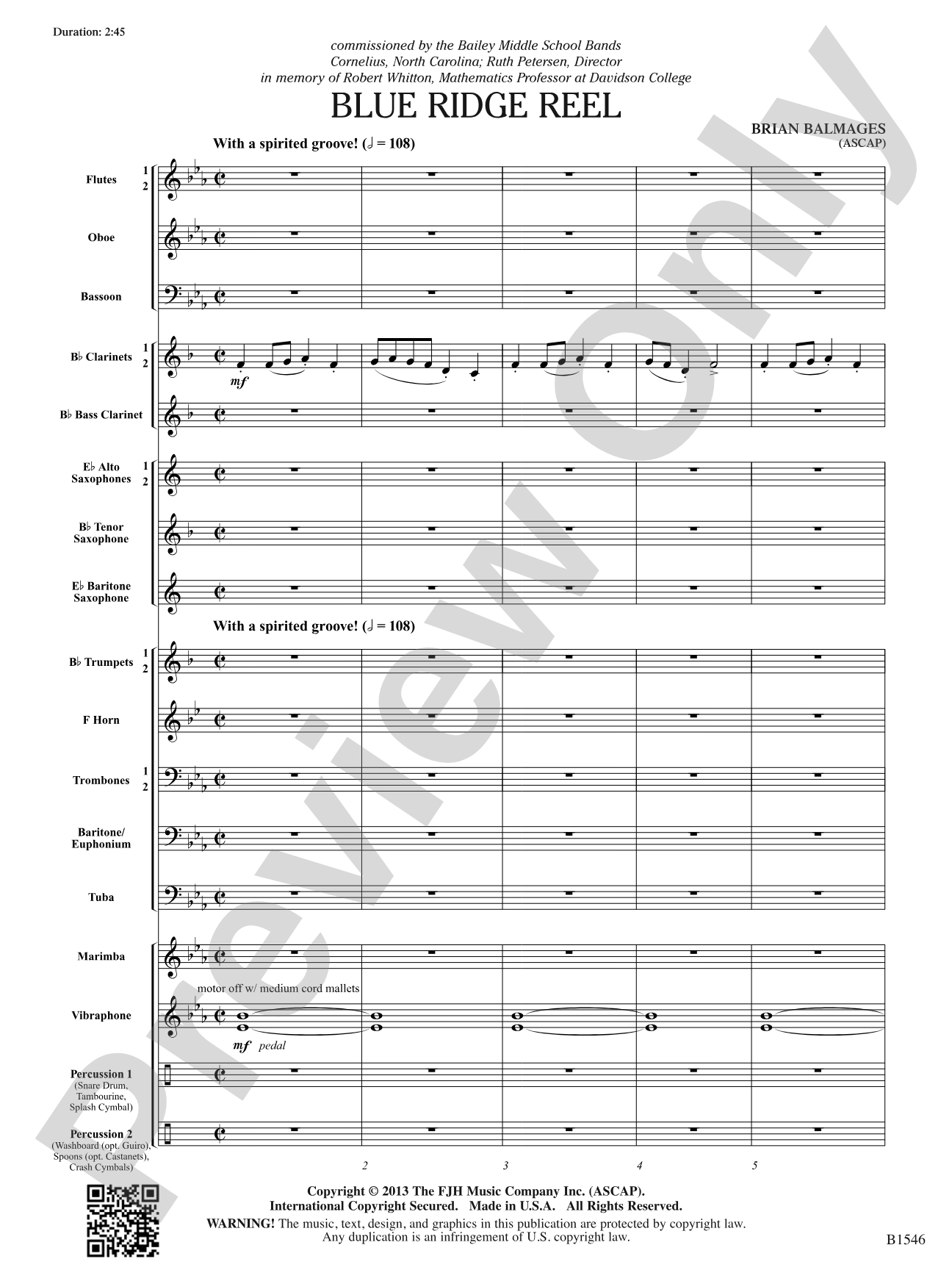 Blue Ridge Reel: Concert Band Conductor Score & Parts