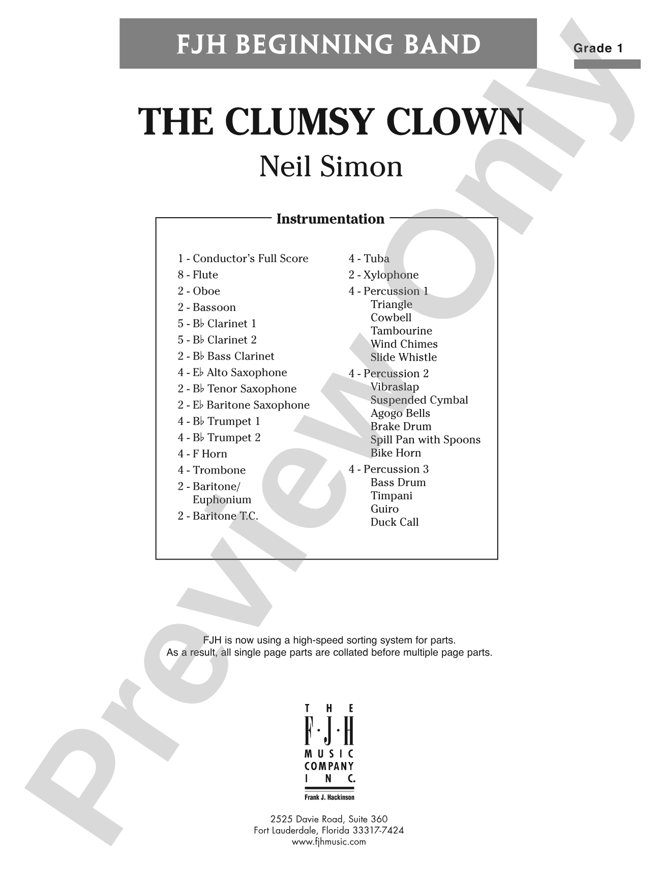 The Clumsy Clown: Concert Band Conductor Score & Parts