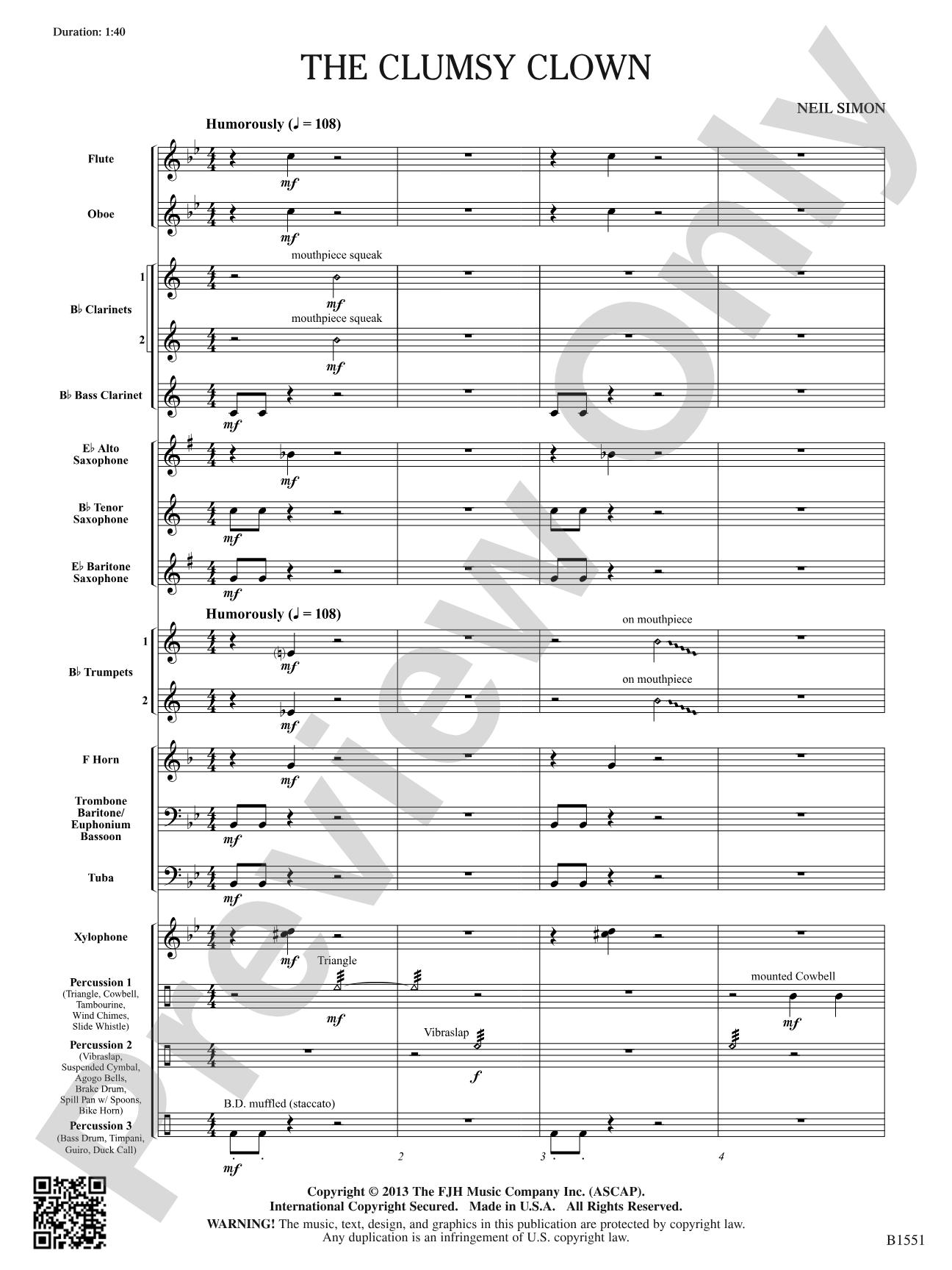 The Clumsy Clown: Concert Band Conductor Score & Parts