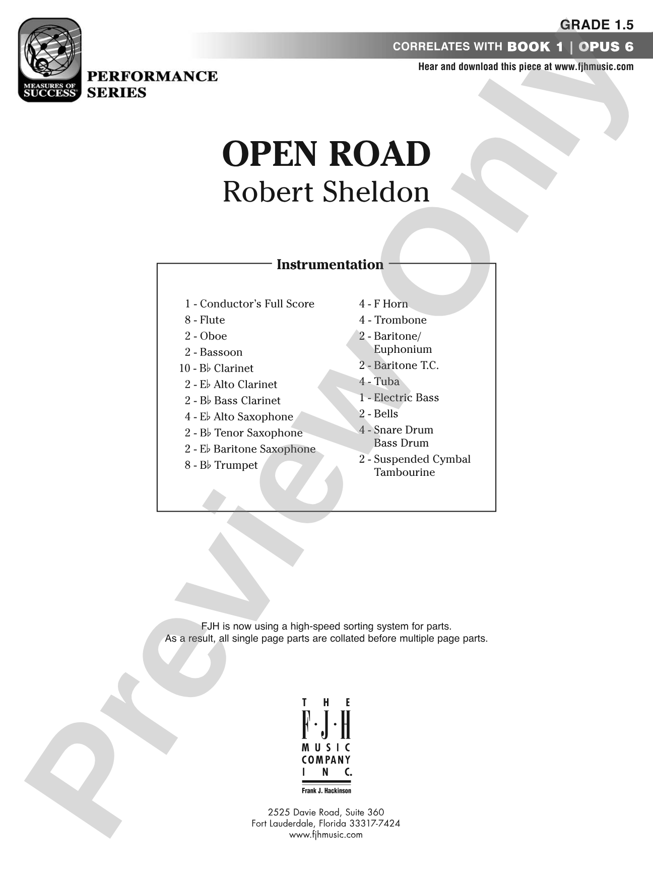 Open Road: Concert Band Conductor Score & Parts