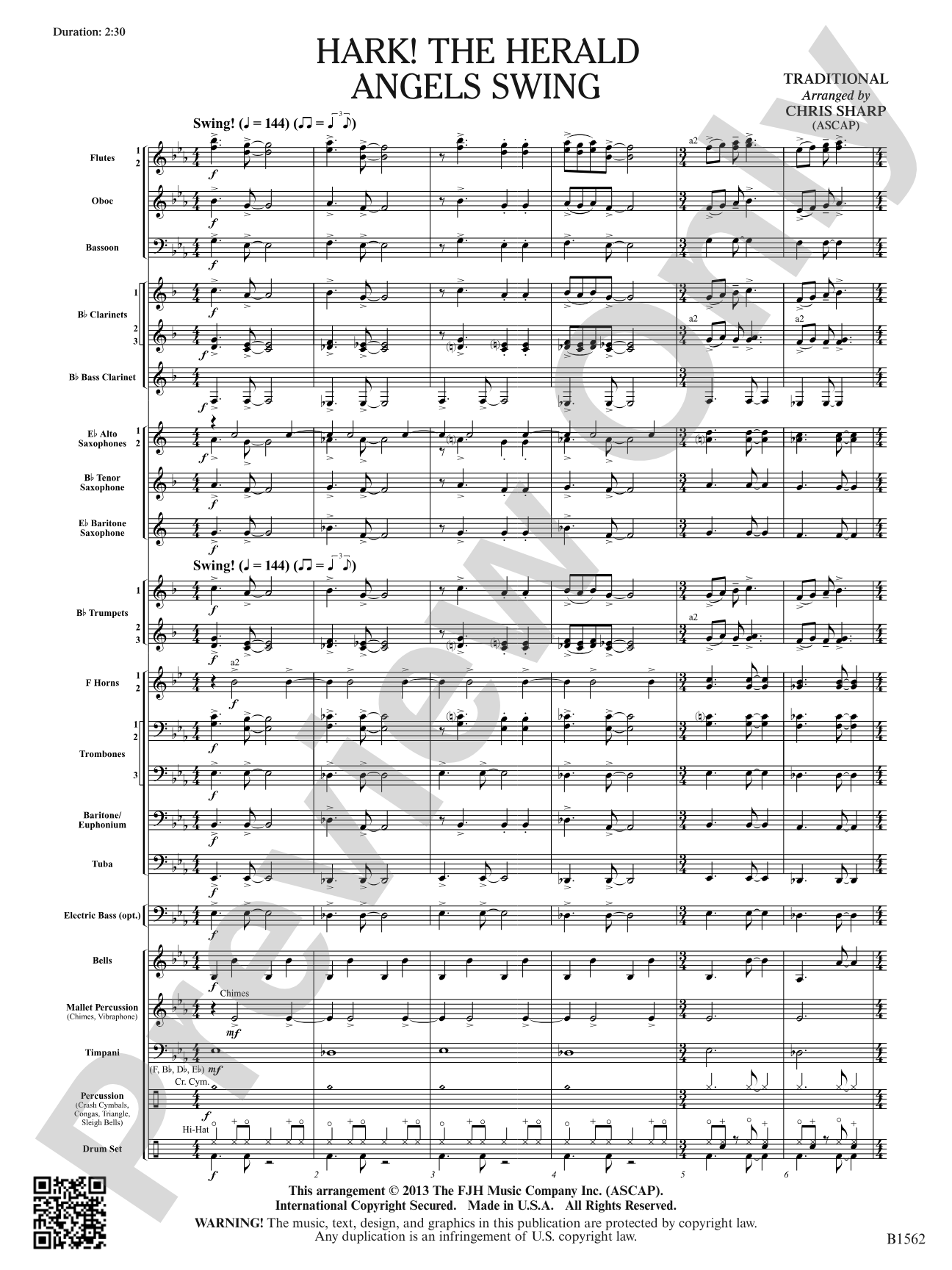Hark! The Herald Angels Swing: Concert Band Conductor Score & Parts