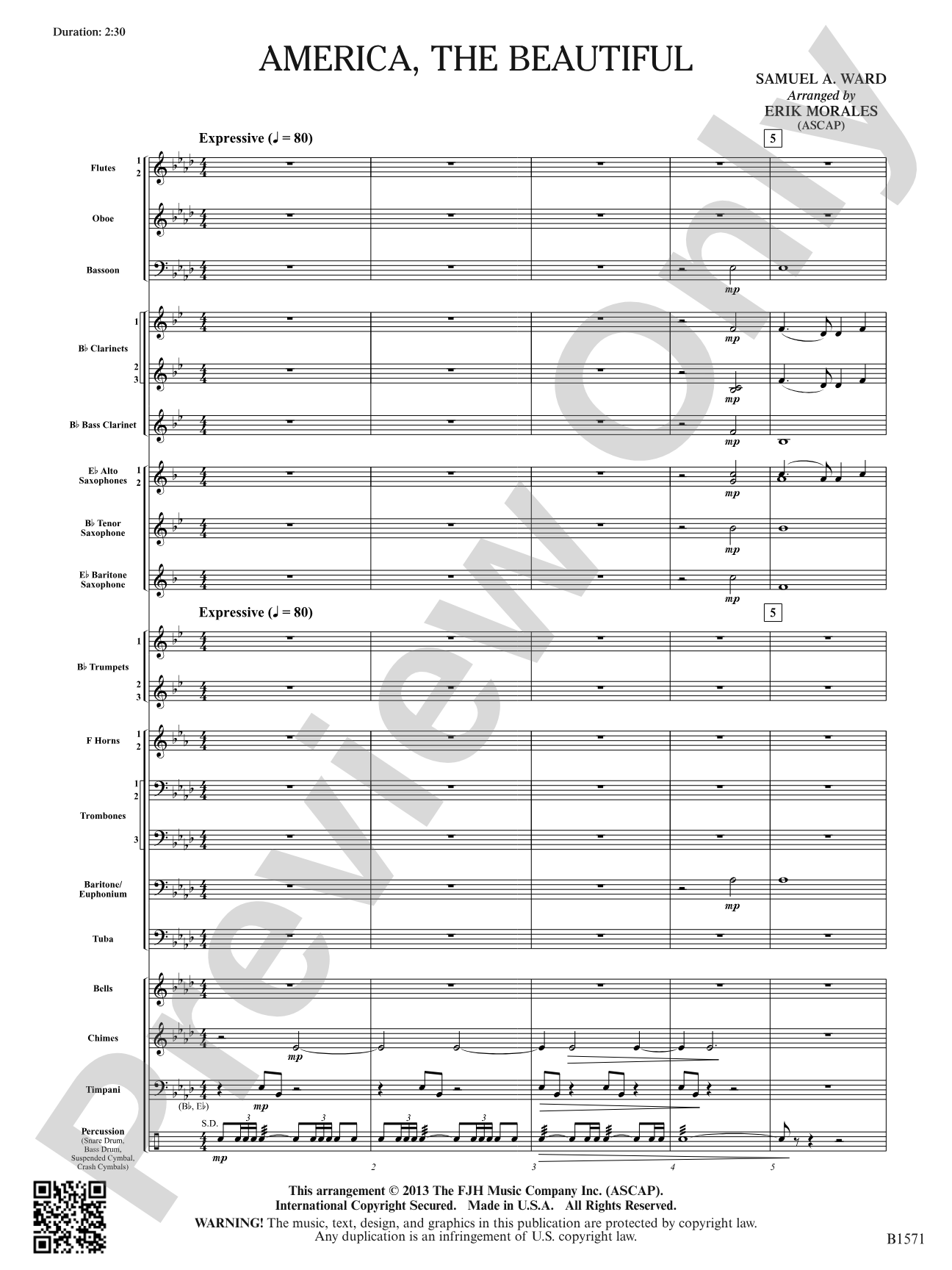 America, The Beautiful: Concert Band Conductor Score & Parts