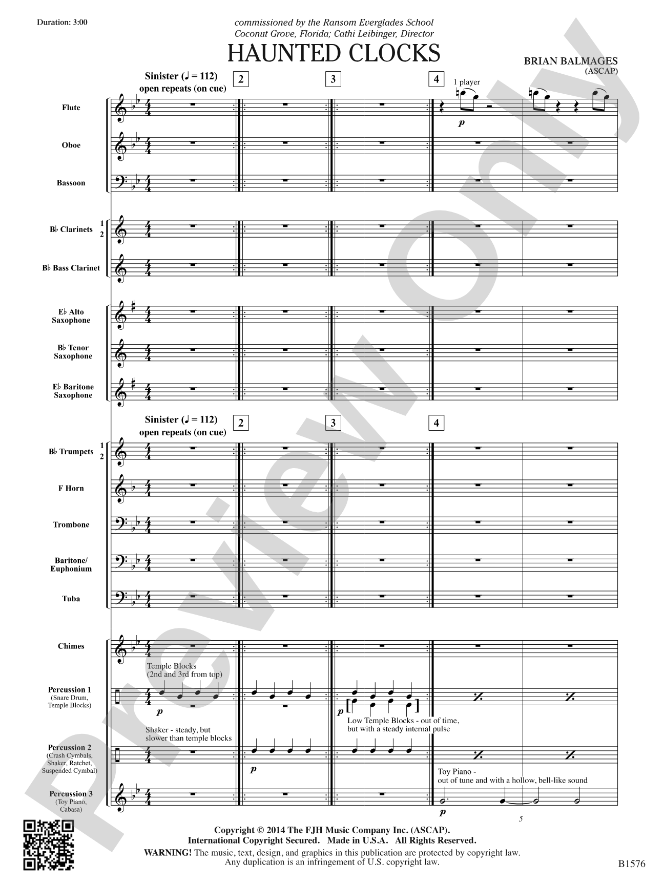 Haunted Clocks: Concert Band Conductor Score & Parts