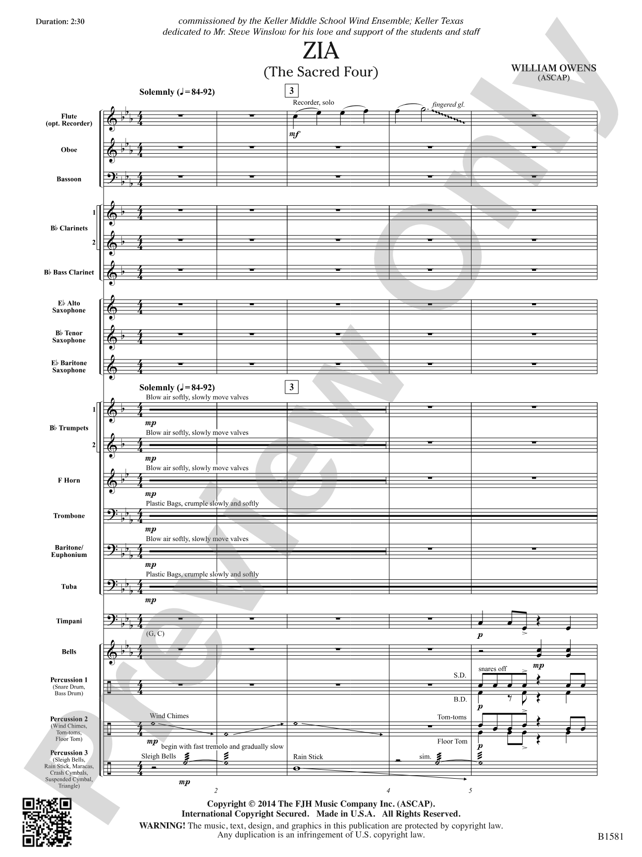 Zia: Concert Band Conductor Score & Parts