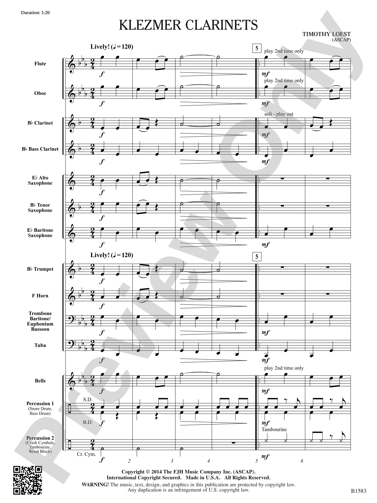 Klezmer Clarinets: Concert Band Conductor Score & Parts